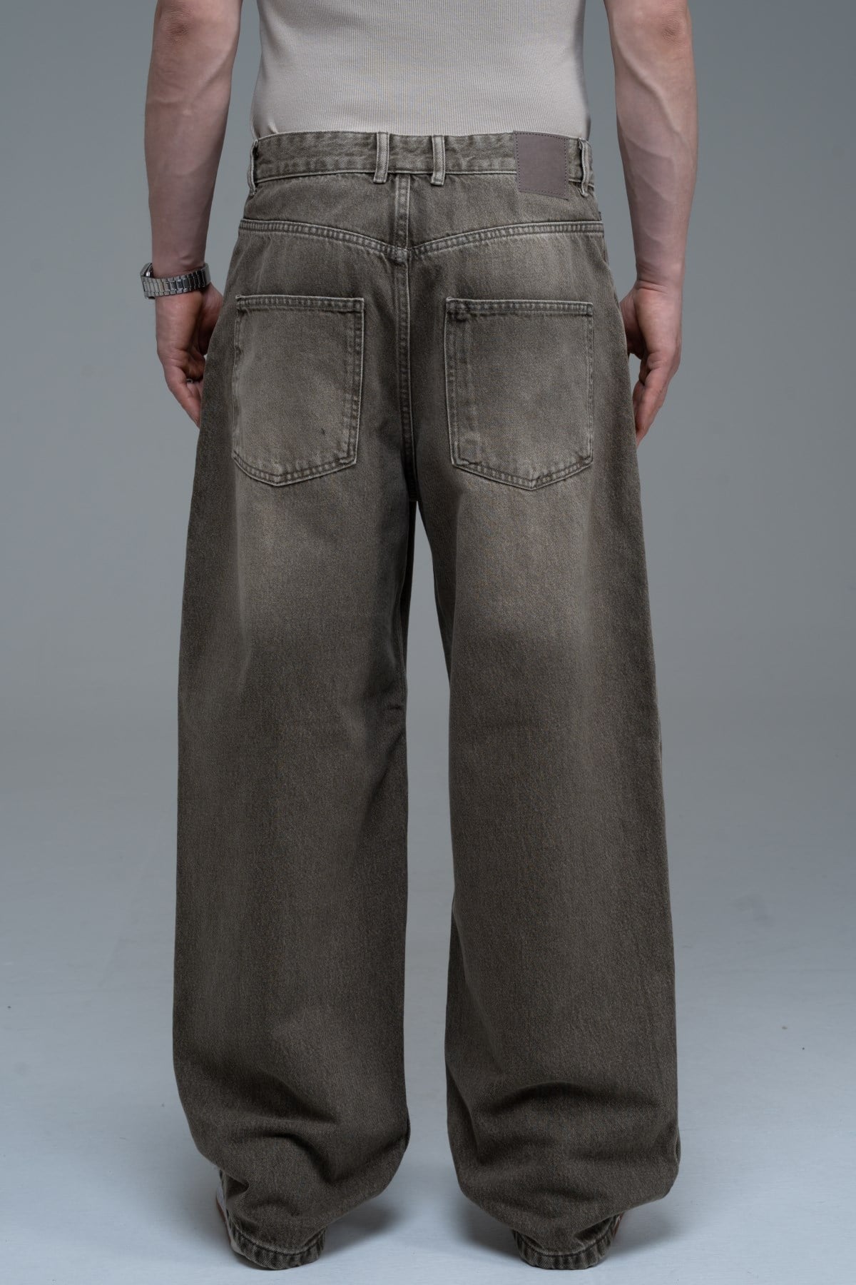 Yıkama Efektli Açık Kahve Baggy Jean