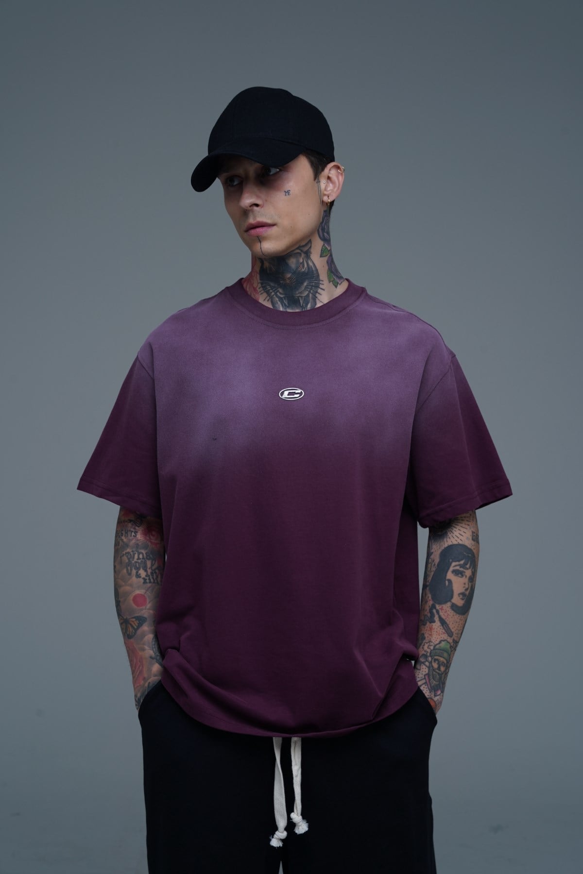 Yıkama Efektli Bordo Oversize Tshirt CT01 25CY074