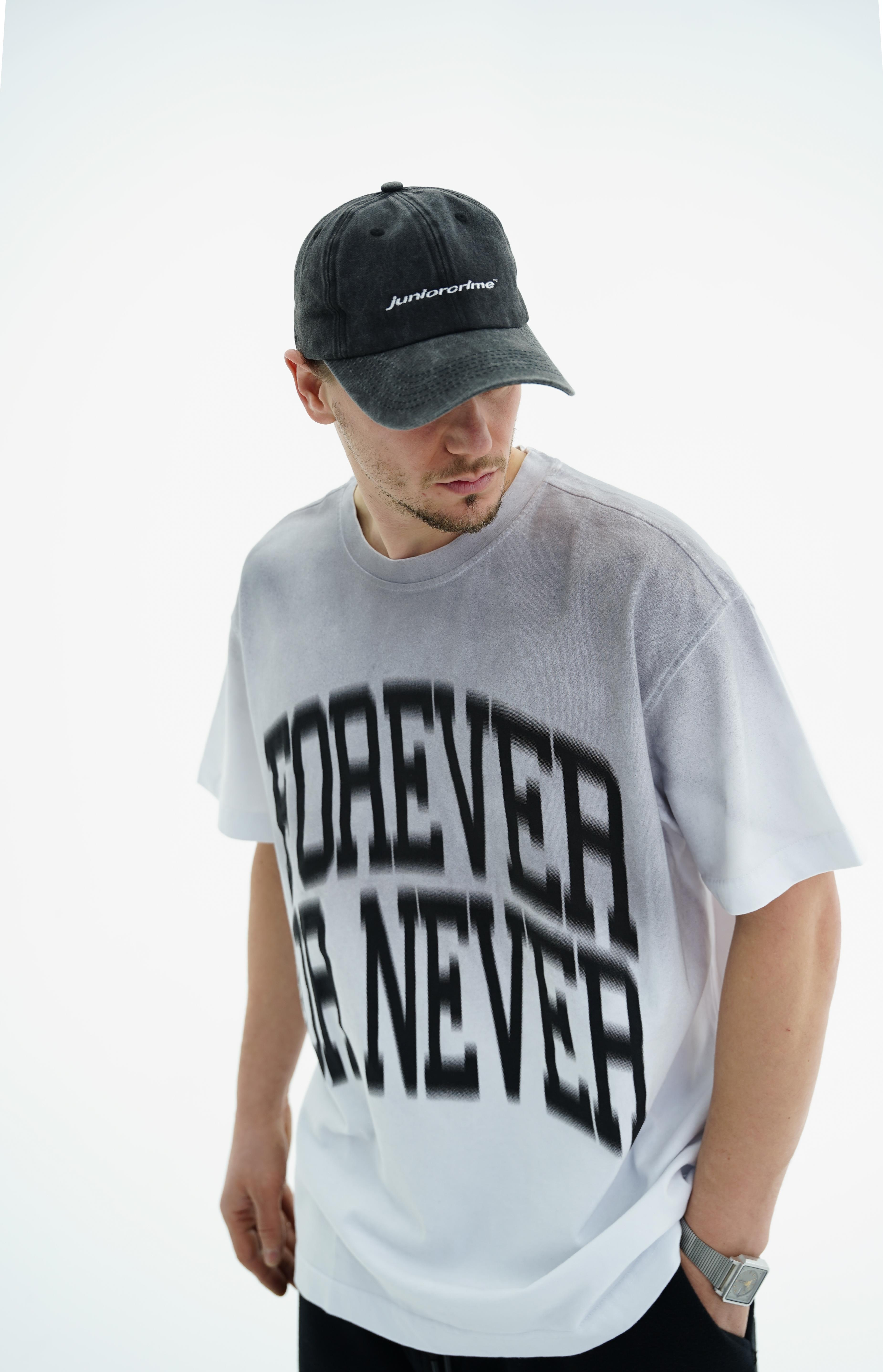 Yıkama Efektli Forever Baskılı Beyaz Oversize Tshirt CT01 25CY015