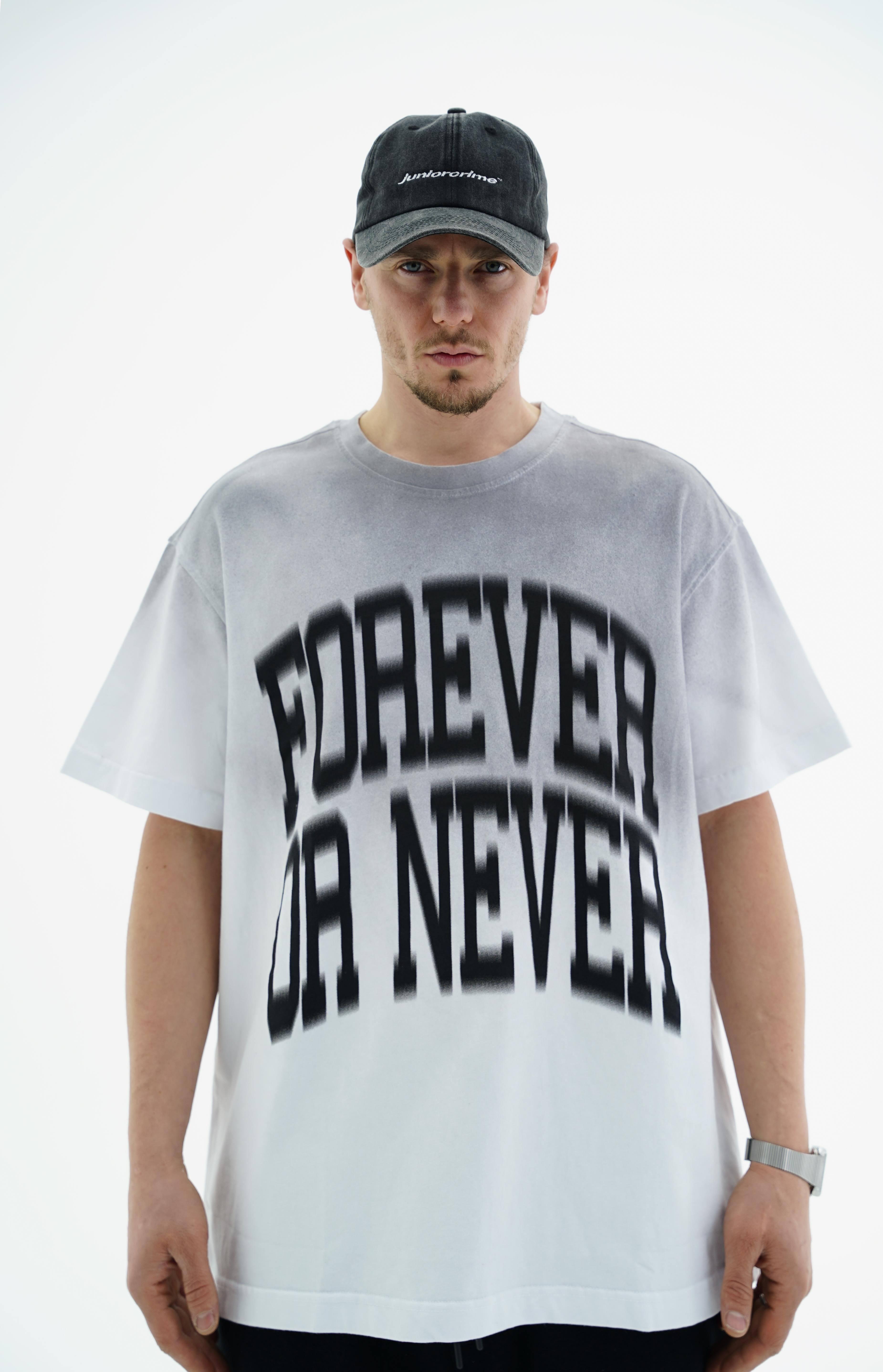 Yıkama Efektli Forever Baskılı Beyaz Oversize Tshirt CT01 25CY015