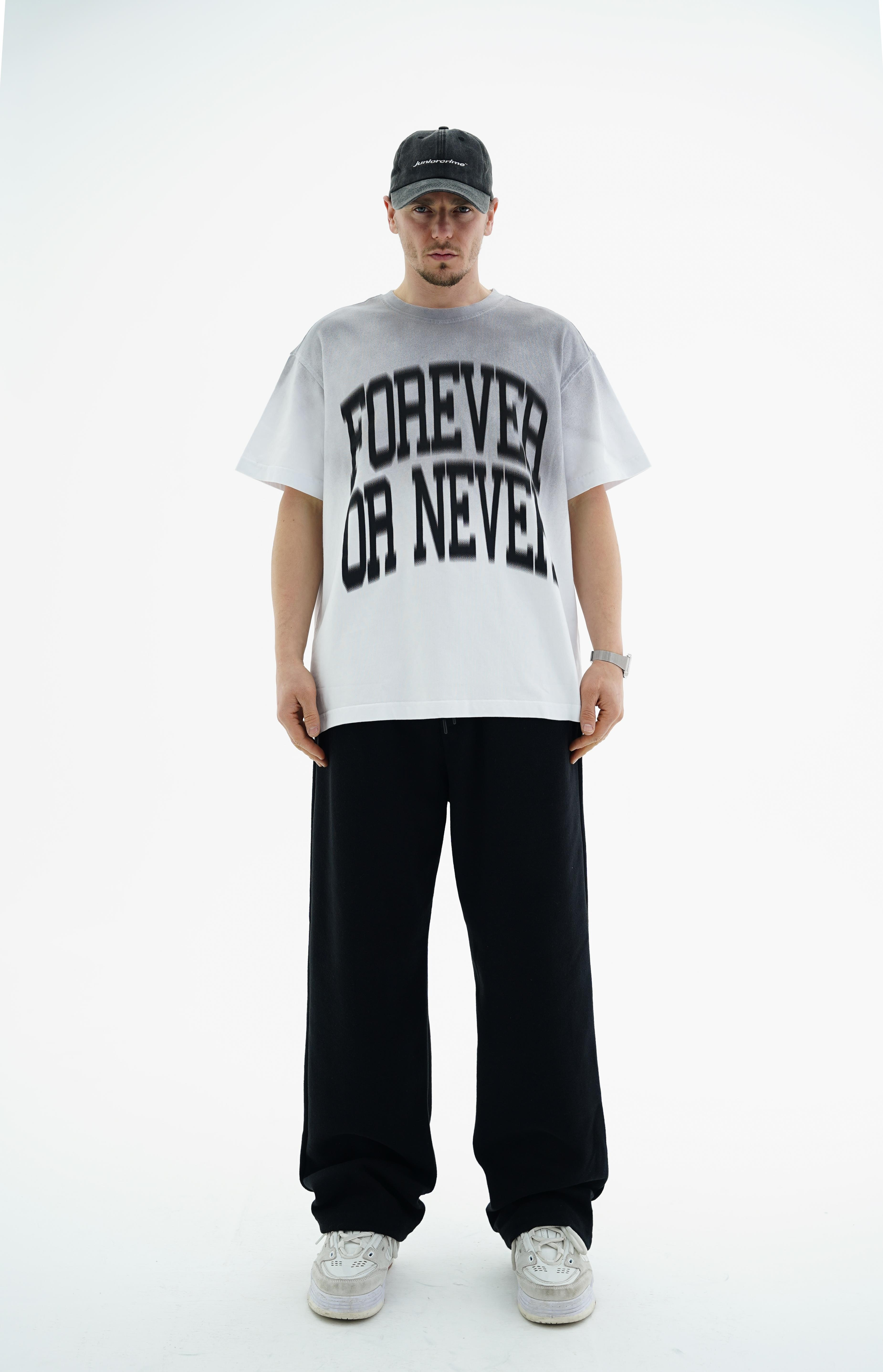 Yıkama Efektli Forever Baskılı Beyaz Oversize Tshirt CT01 25CY015