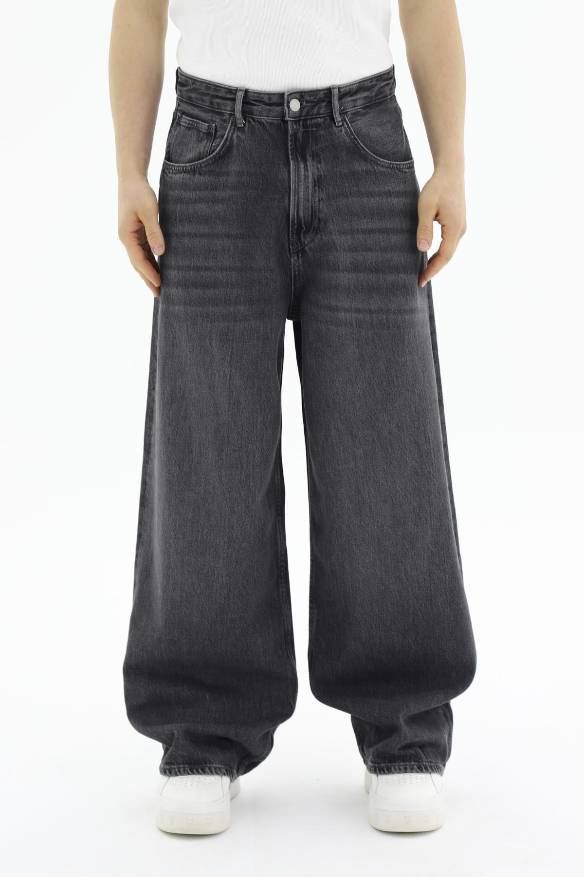 Yıkama Efektli Füme Superbaggy Jean Pantolon