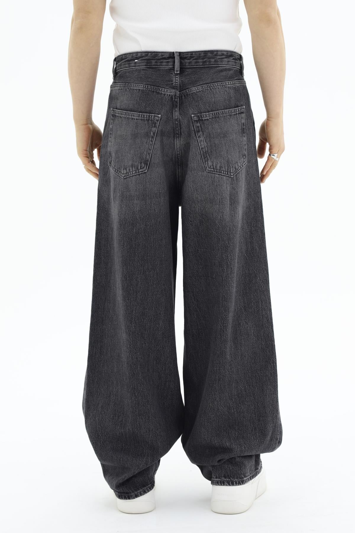 Yıkama Efektli Füme Superbaggy Jean Pantolon