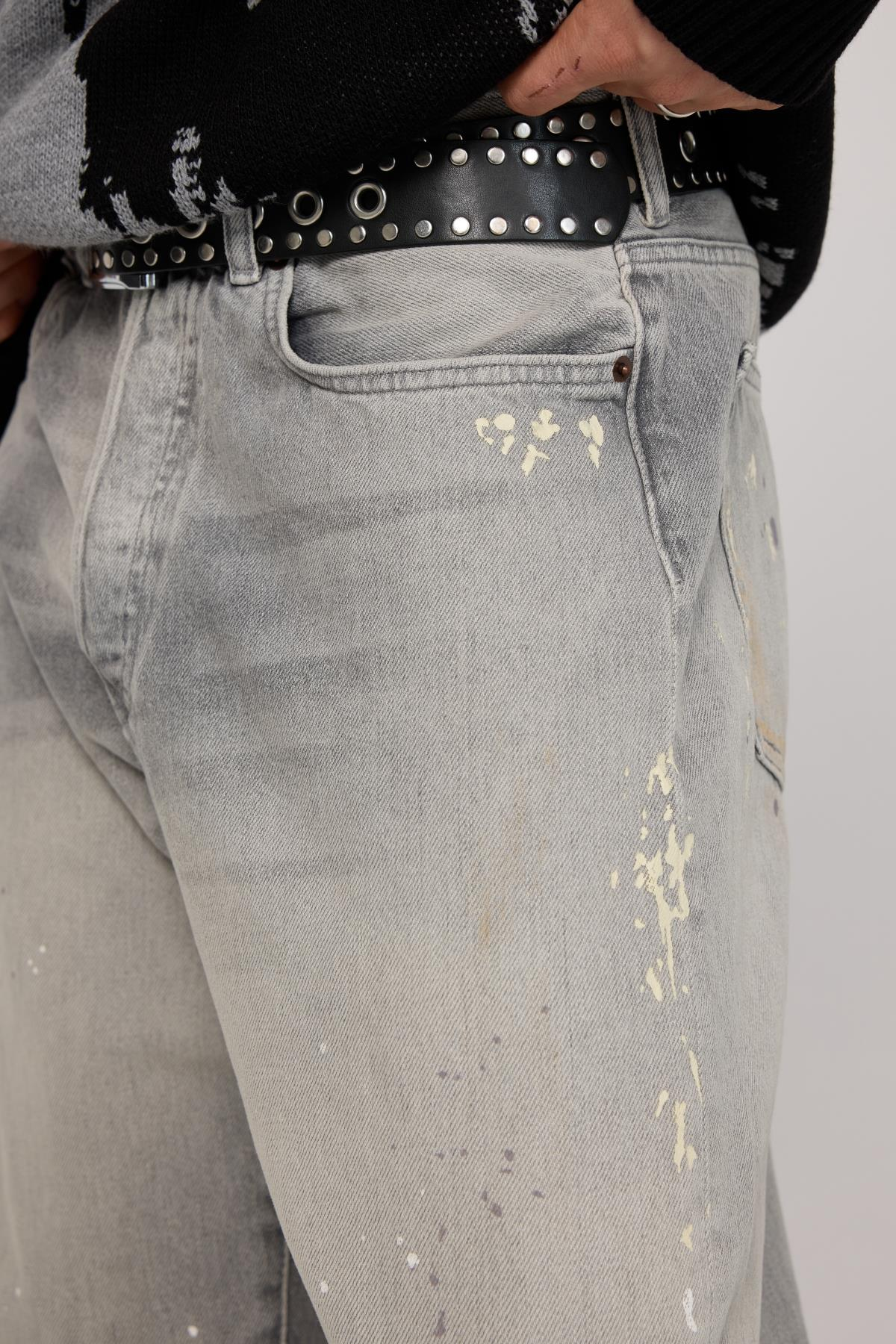 Yıkama Efektli Gri Baggy Jean Pantolon
