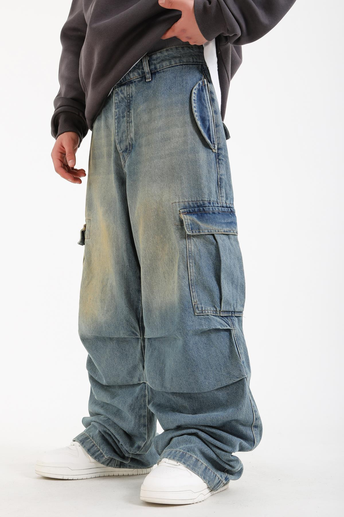 Yıkama Efektli Man Extra Baggy Jean Pantolon