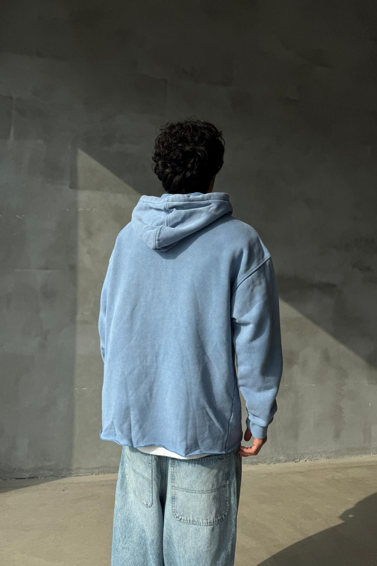 Yıkama Efektli Mavi Oversize Sweatshirt JC01