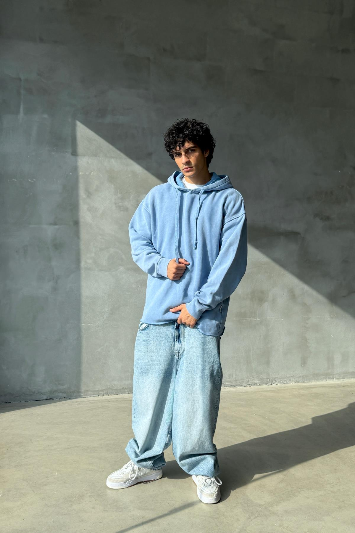 Yıkama Efektli Mavi Oversize Sweatshirt JC01