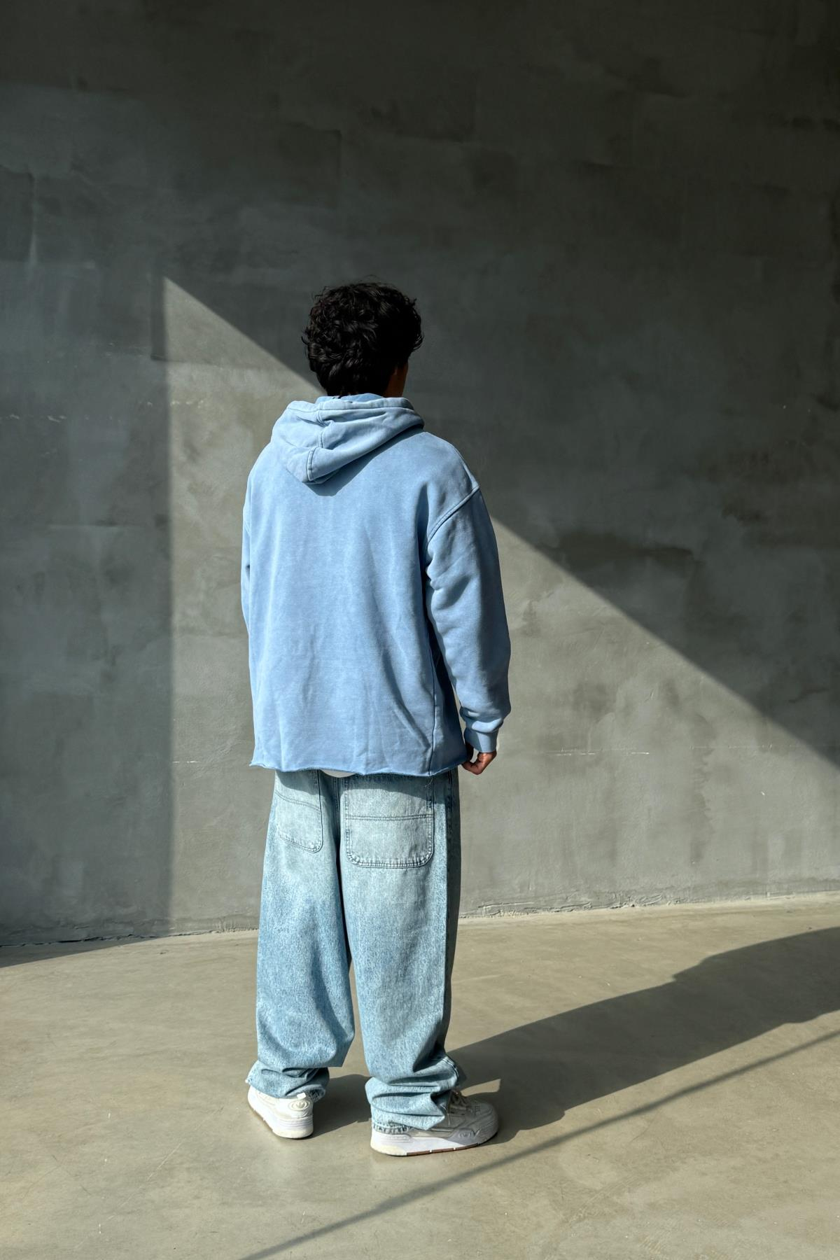 Yıkama Efektli Mavi Oversize Sweatshirt JC01