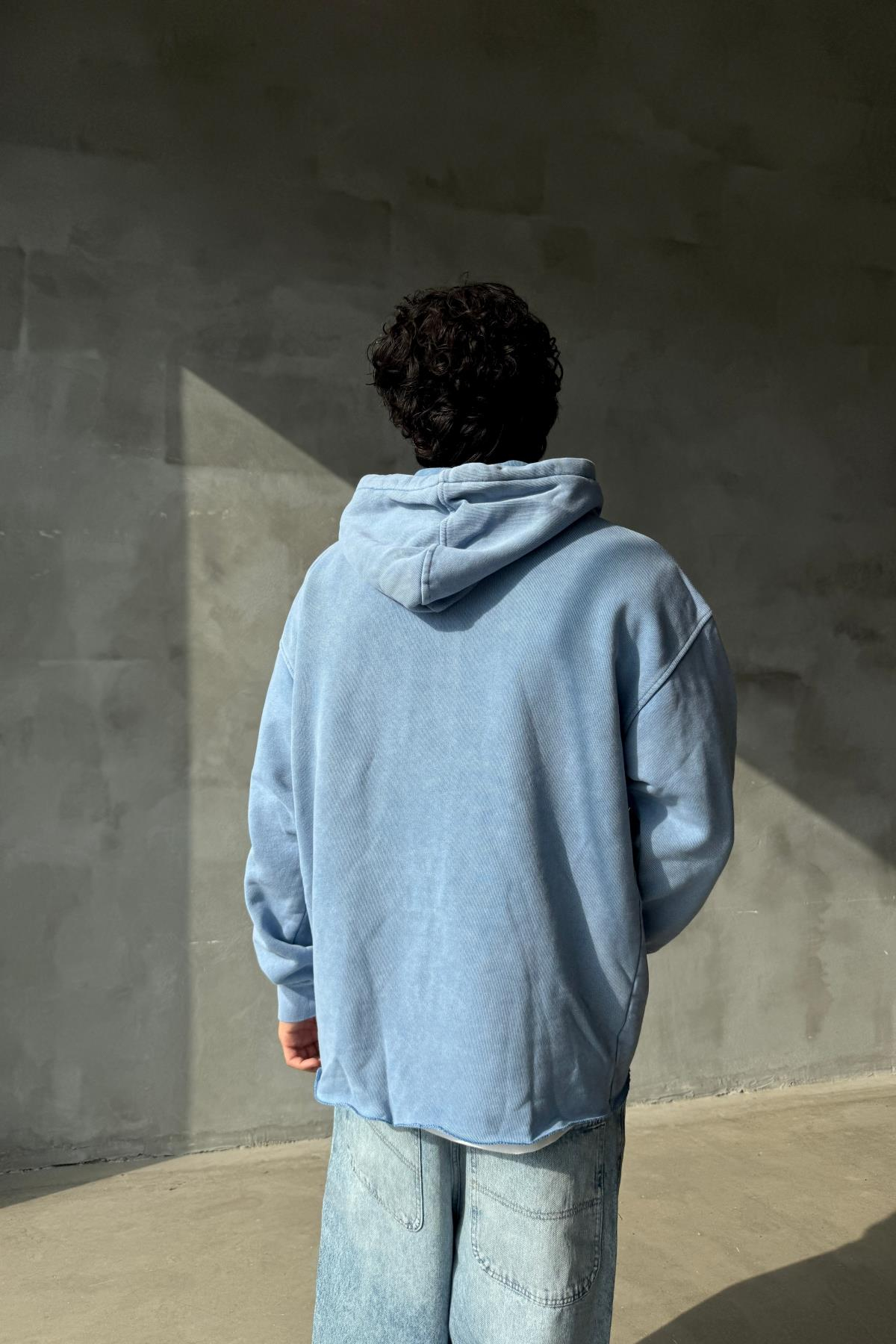 Yıkama Efektli Mavi Oversize Sweatshirt JC01