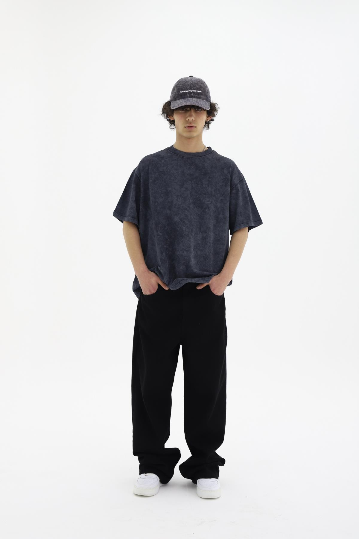 Yıkama Efektli Siyah Oversize Tshirt CT01 MRT1772