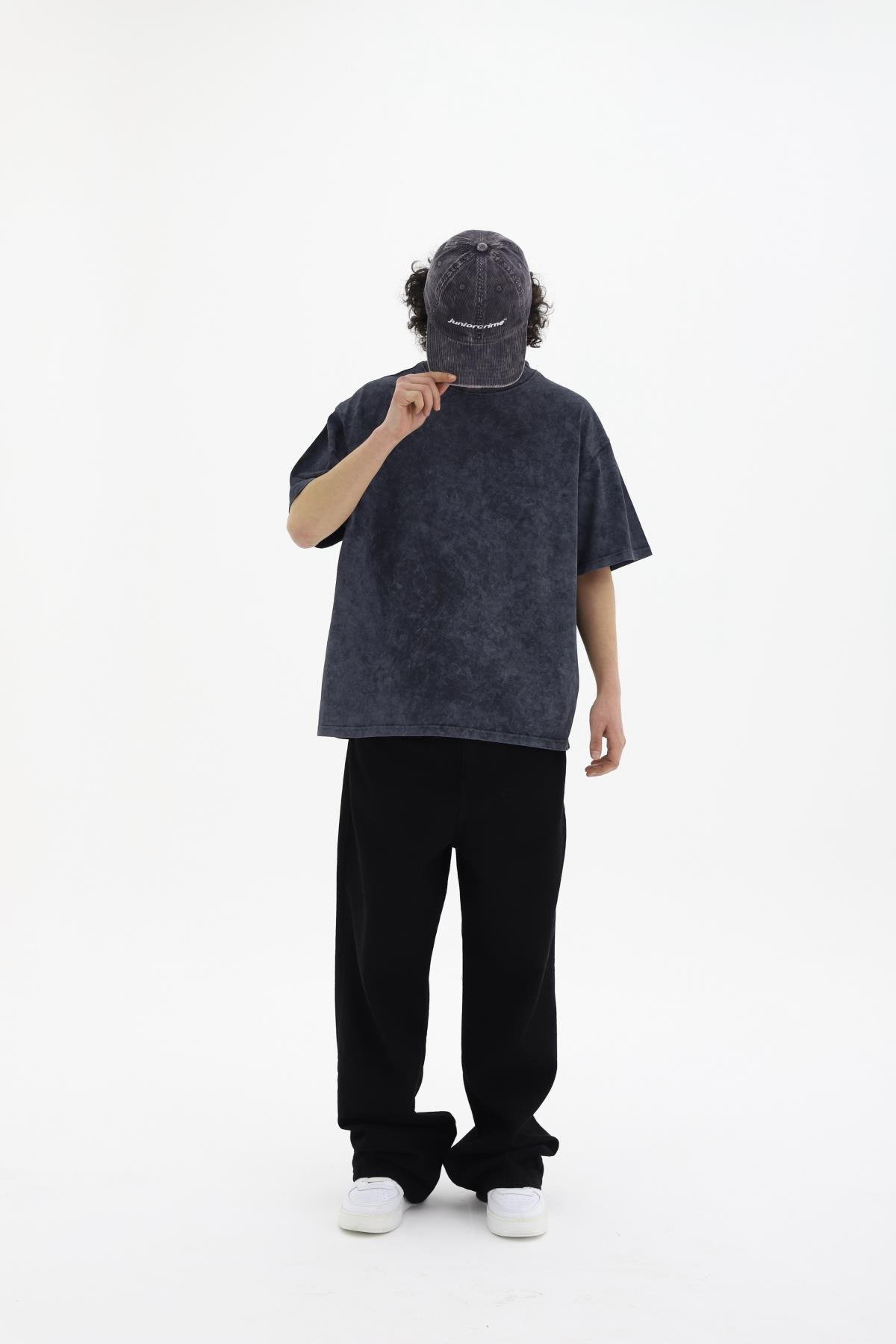Yıkama Efektli Siyah Oversize Tshirt CT01 MRT1772
