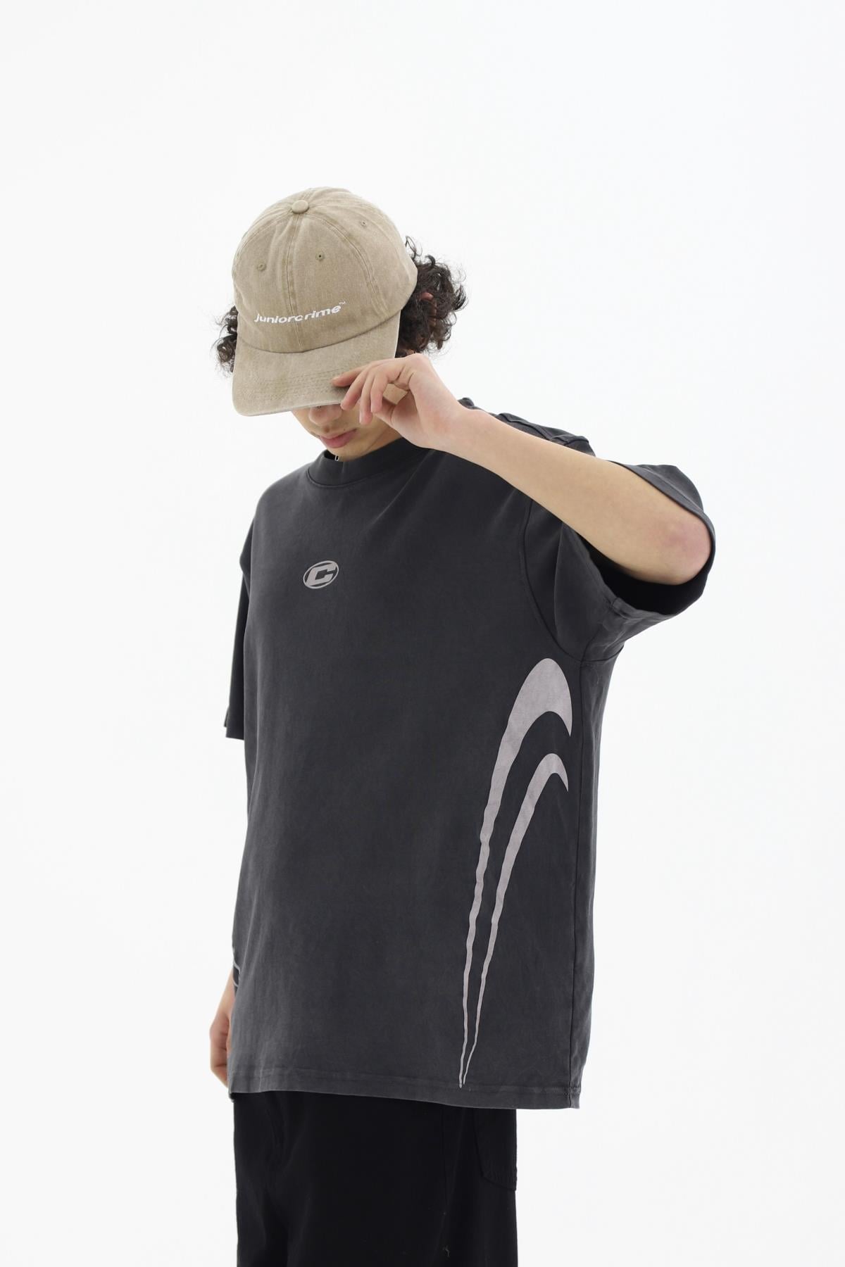 Yıkama Efektli Siyah Oversize Tshirt CT01 25CY101