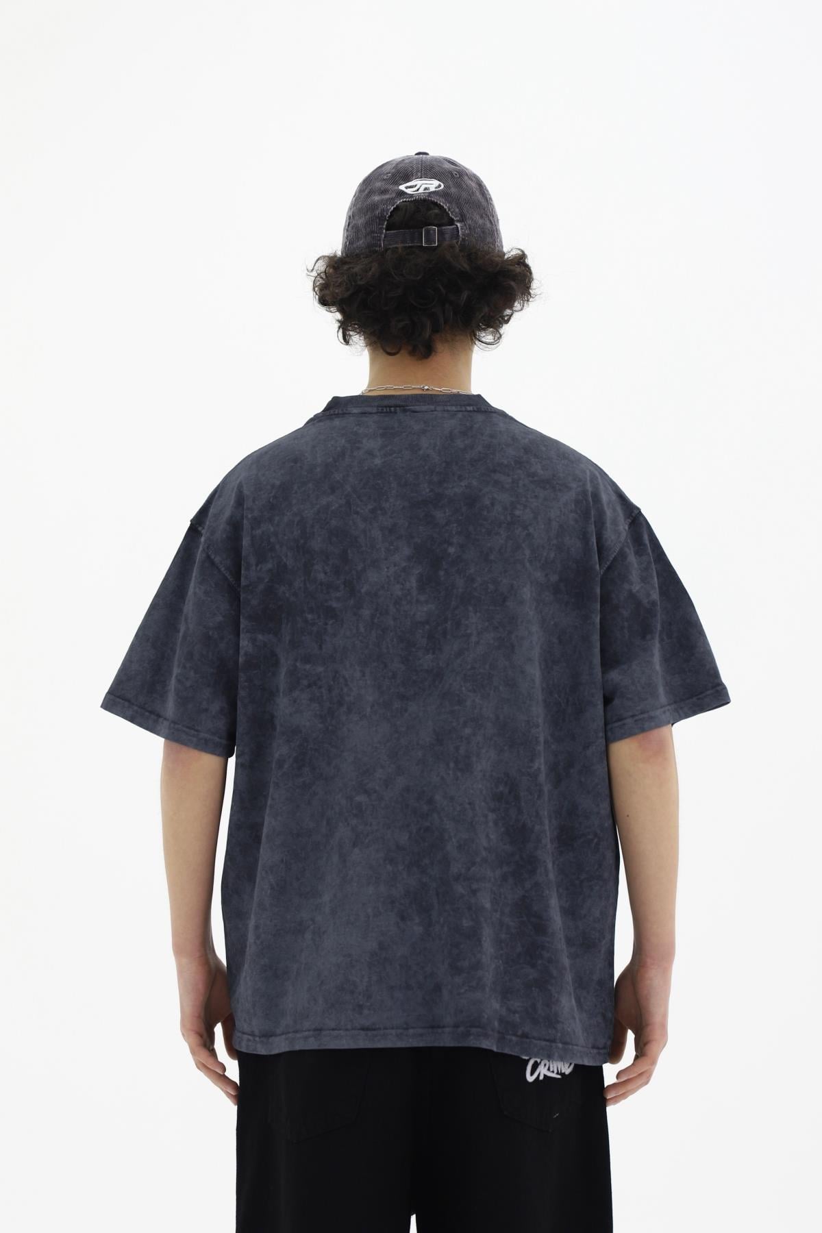 Yıkama Efektli Siyah Oversize Tshirt CT01 MRT1772