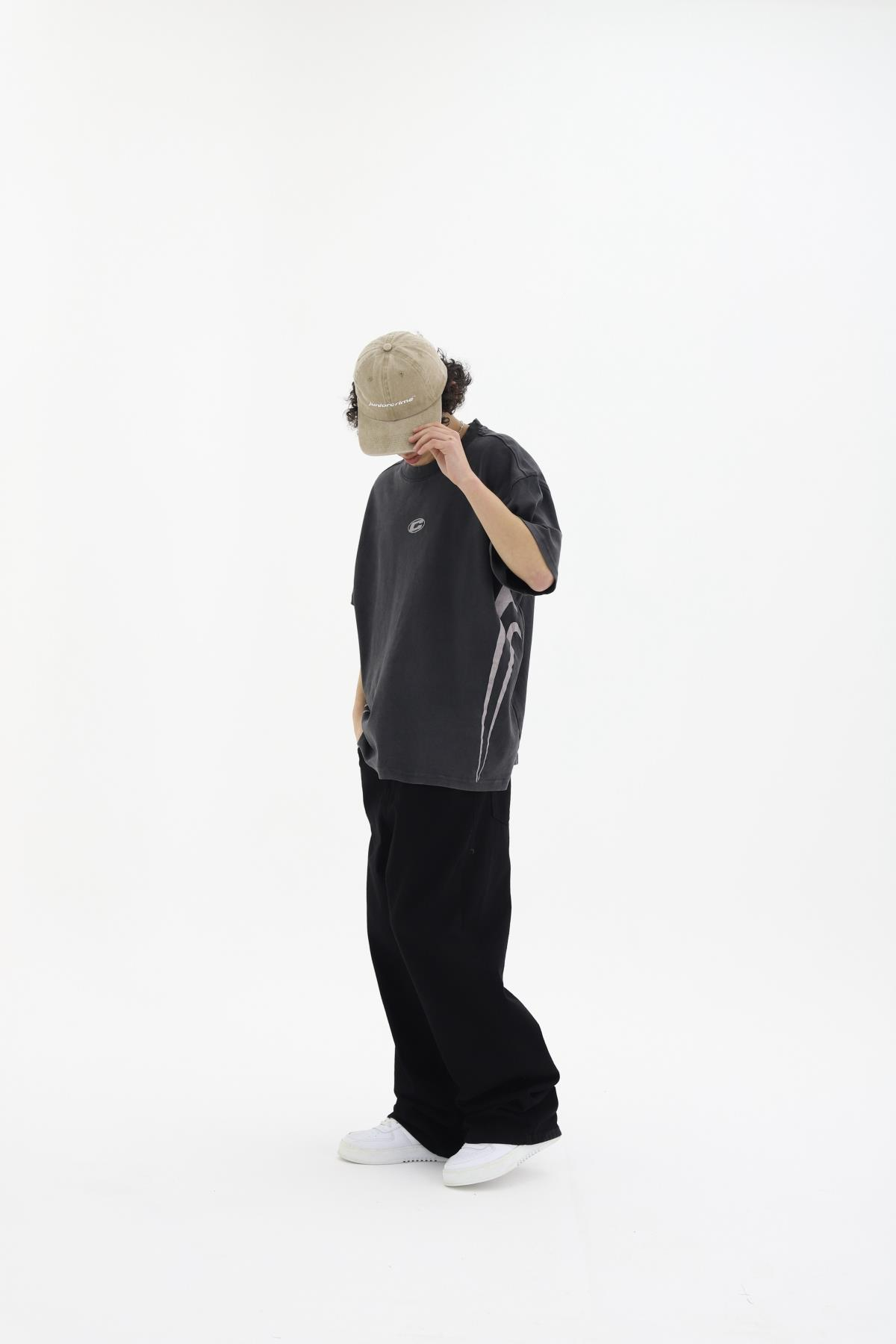 Yıkama Efektli Siyah Oversize Tshirt CT01 25CY101