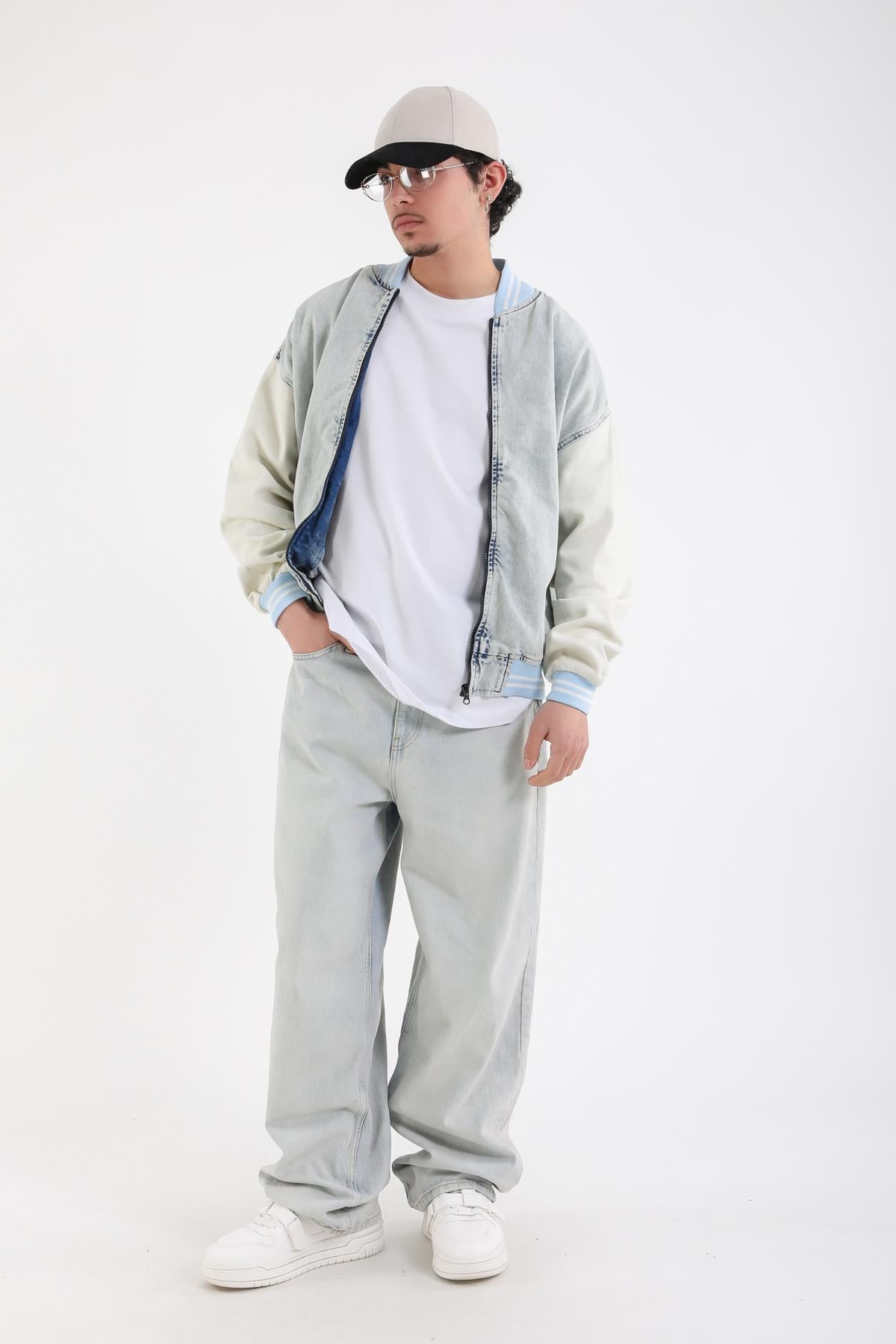 Yıkamalı Fermuarlı Oversize Jean Ceket C238
