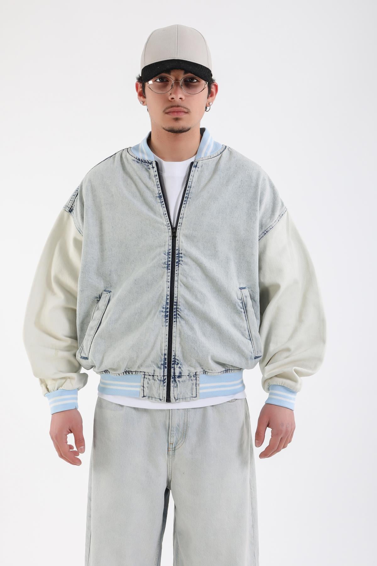 Yıkamalı Fermuarlı Oversize Jean Ceket C238