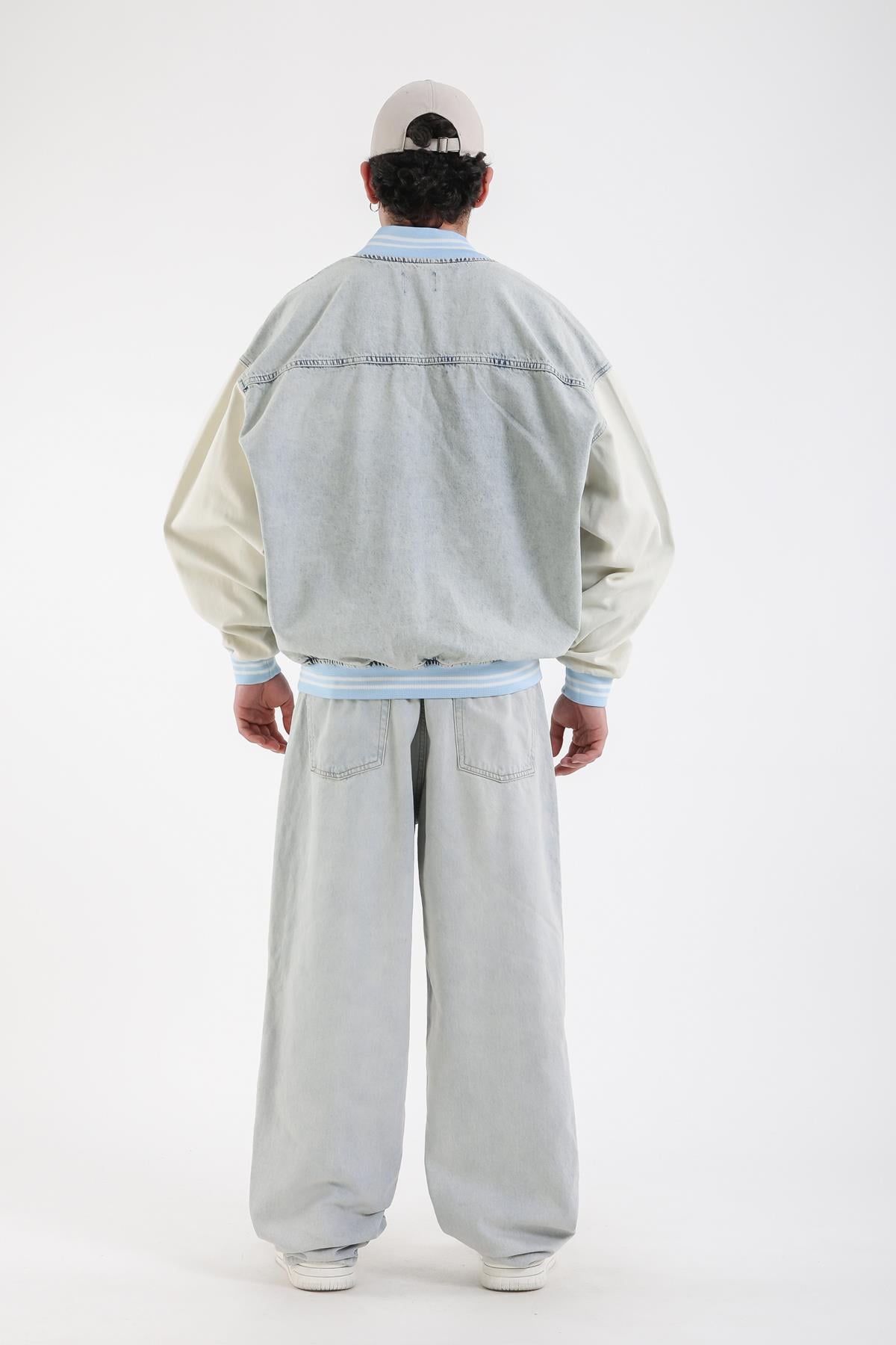 Yıkamalı Fermuarlı Oversize Jean Ceket C238
