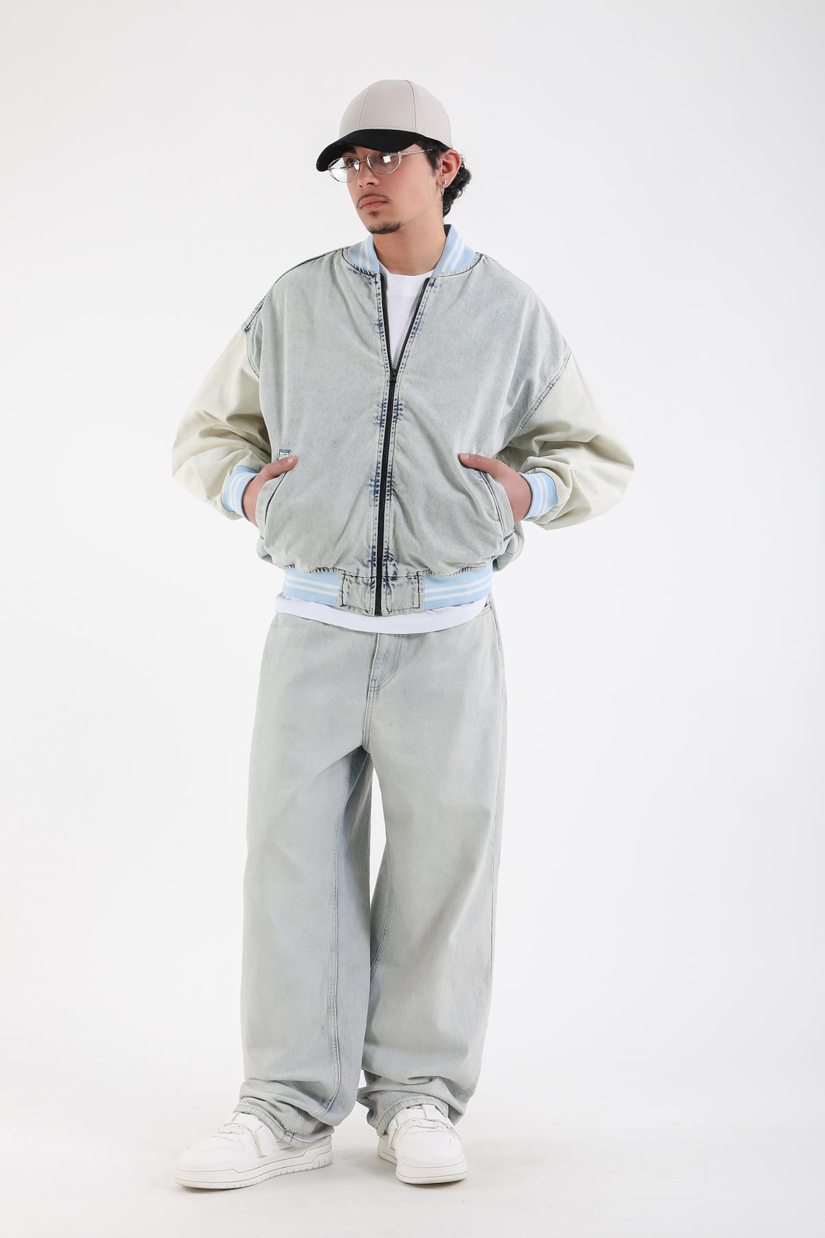 Yıkamalı Fermuarlı Oversize Jean Ceket C238