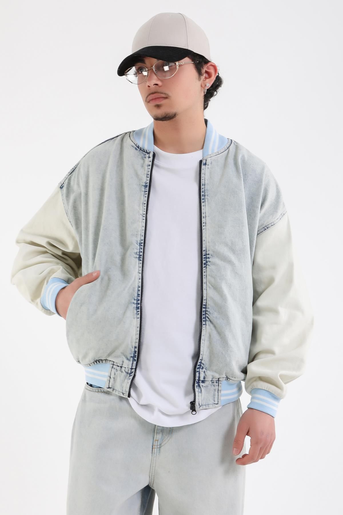 Yıkamalı Fermuarlı Oversize Jean Ceket C238