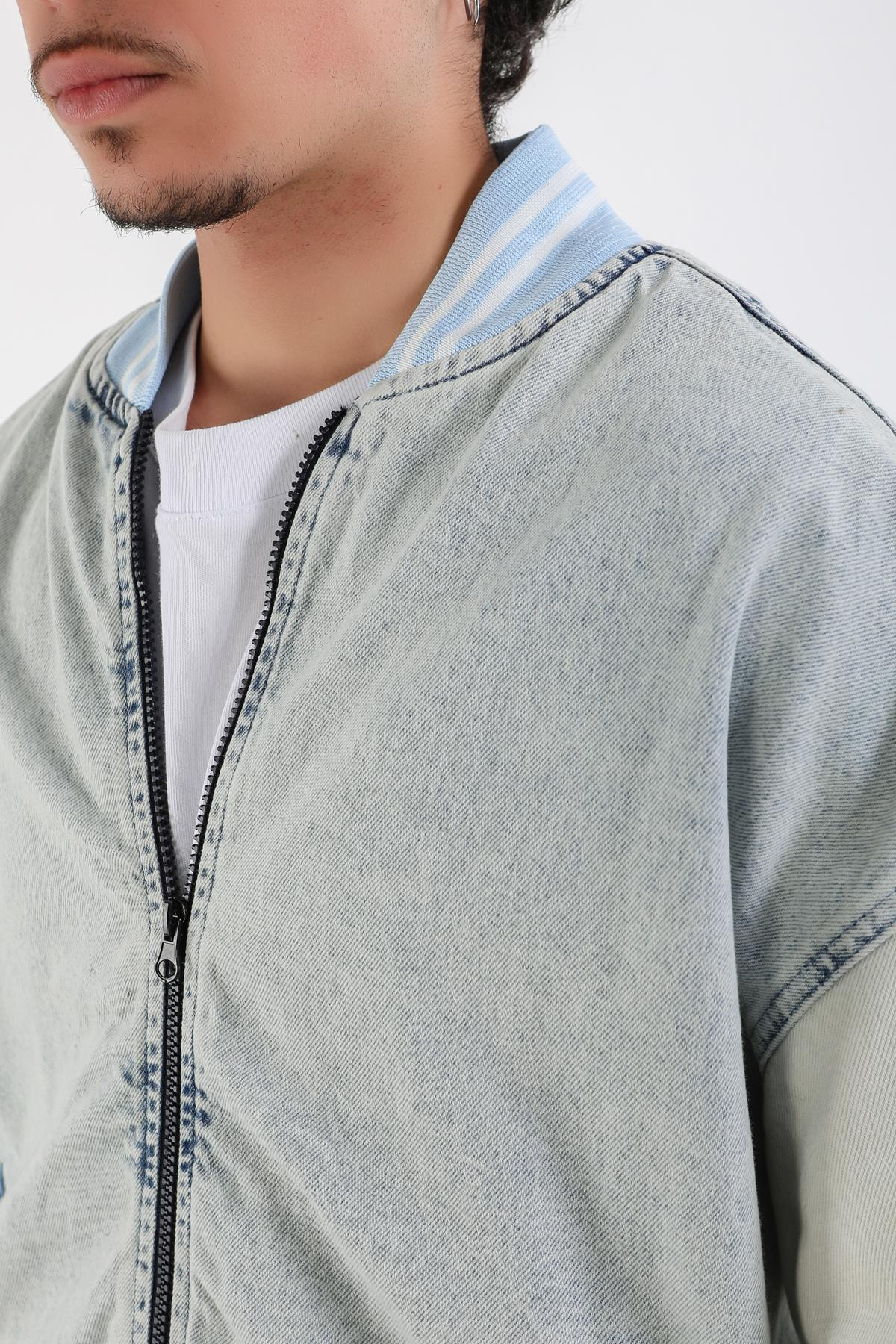 Yıkamalı Fermuarlı Oversize Jean Ceket C238