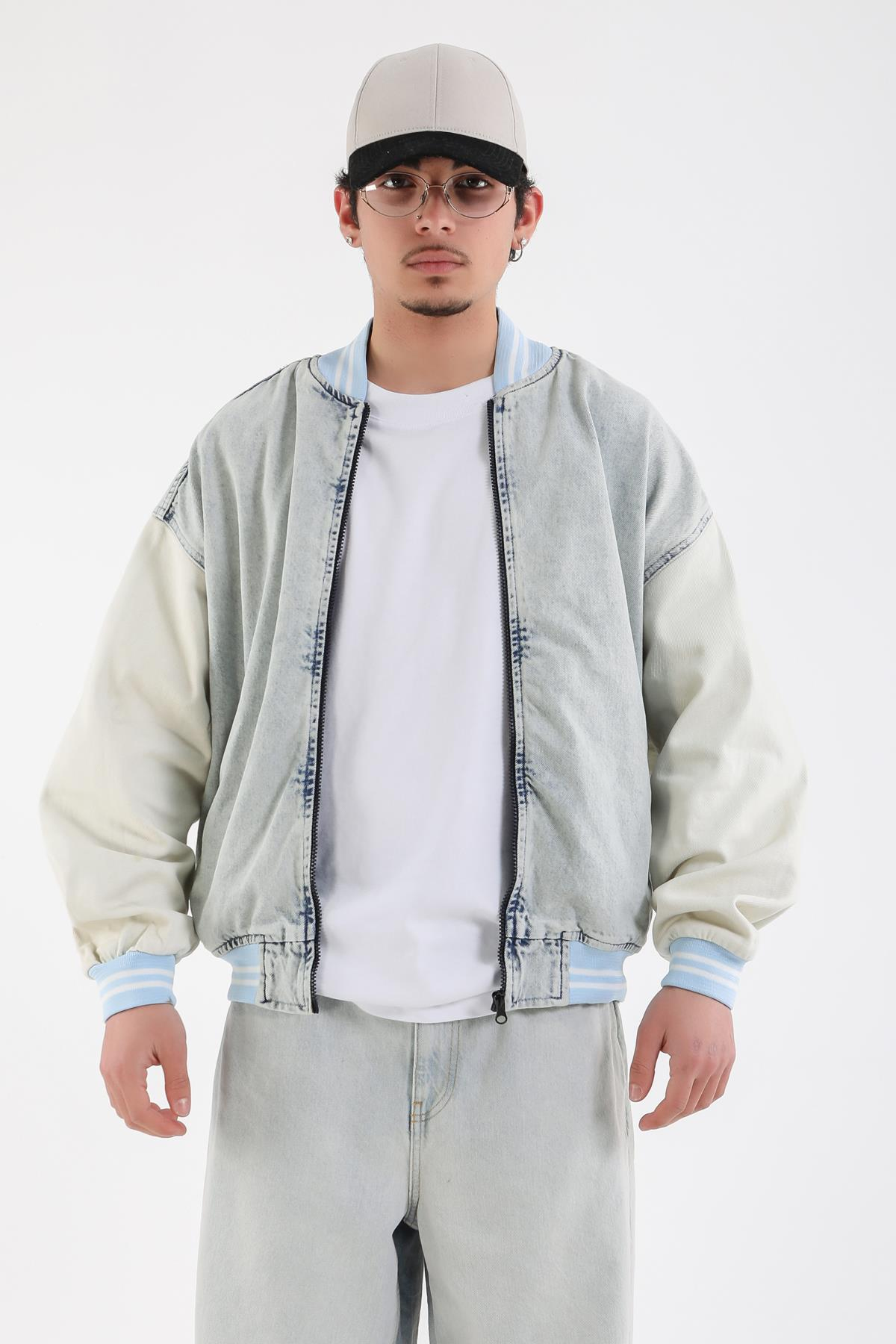 Yıkamalı Fermuarlı Oversize Jean Ceket C238