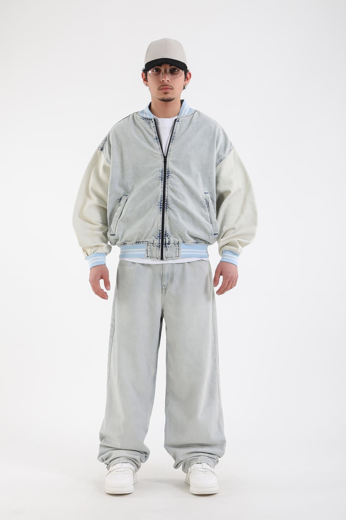 Yıkamalı Fermuarlı Oversize Jean Ceket C238