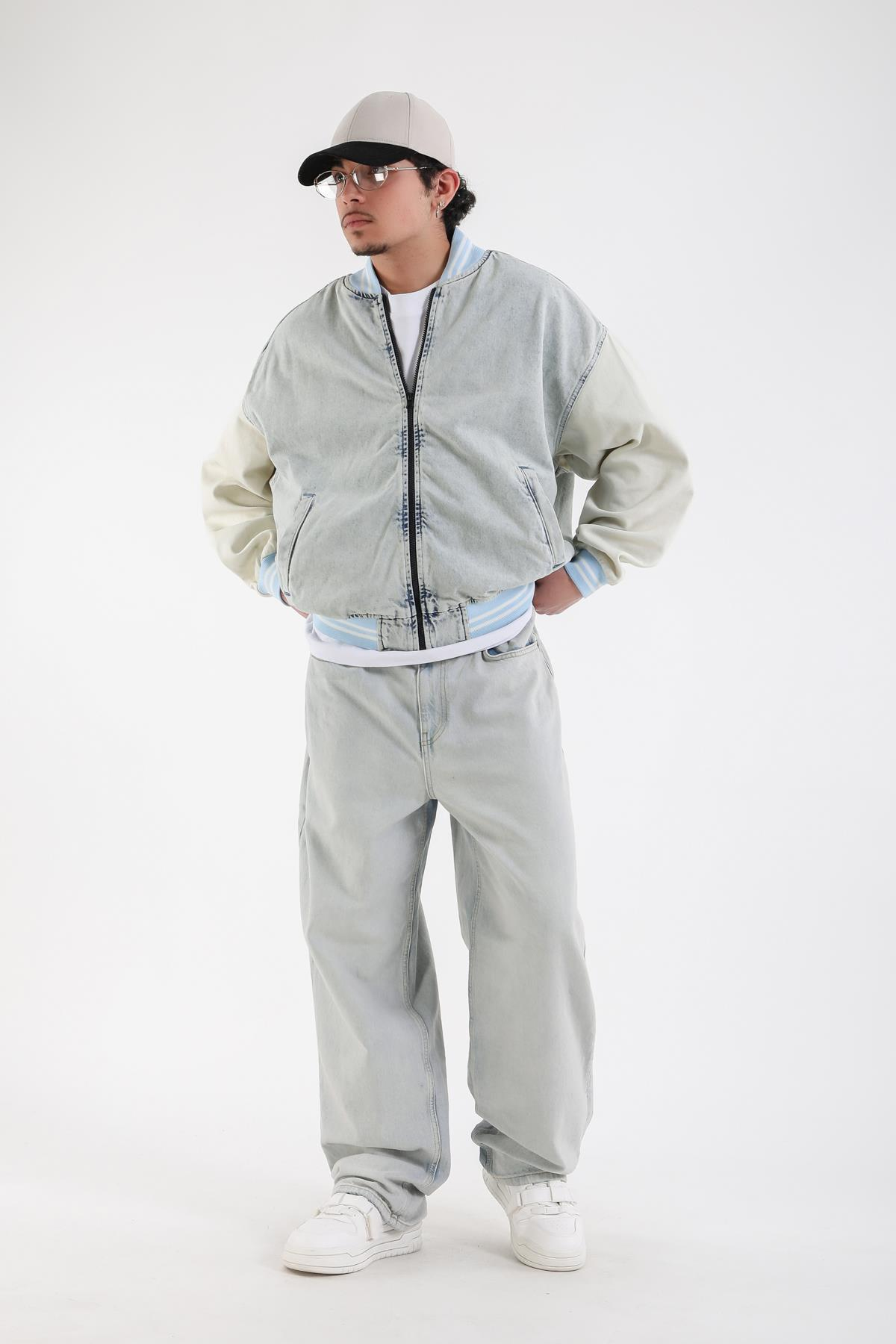 Yıkamalı Fermuarlı Oversize Jean Ceket C238