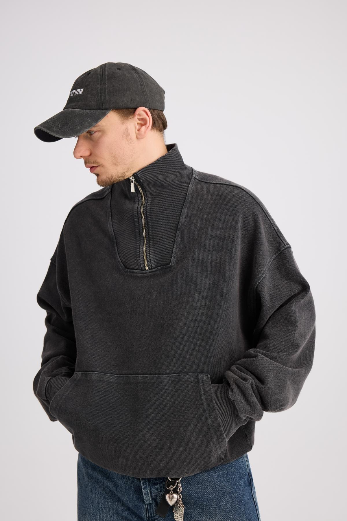 Yıkamalı Fermuarlı Oversize Sweatshirt K739 l JR.Crime