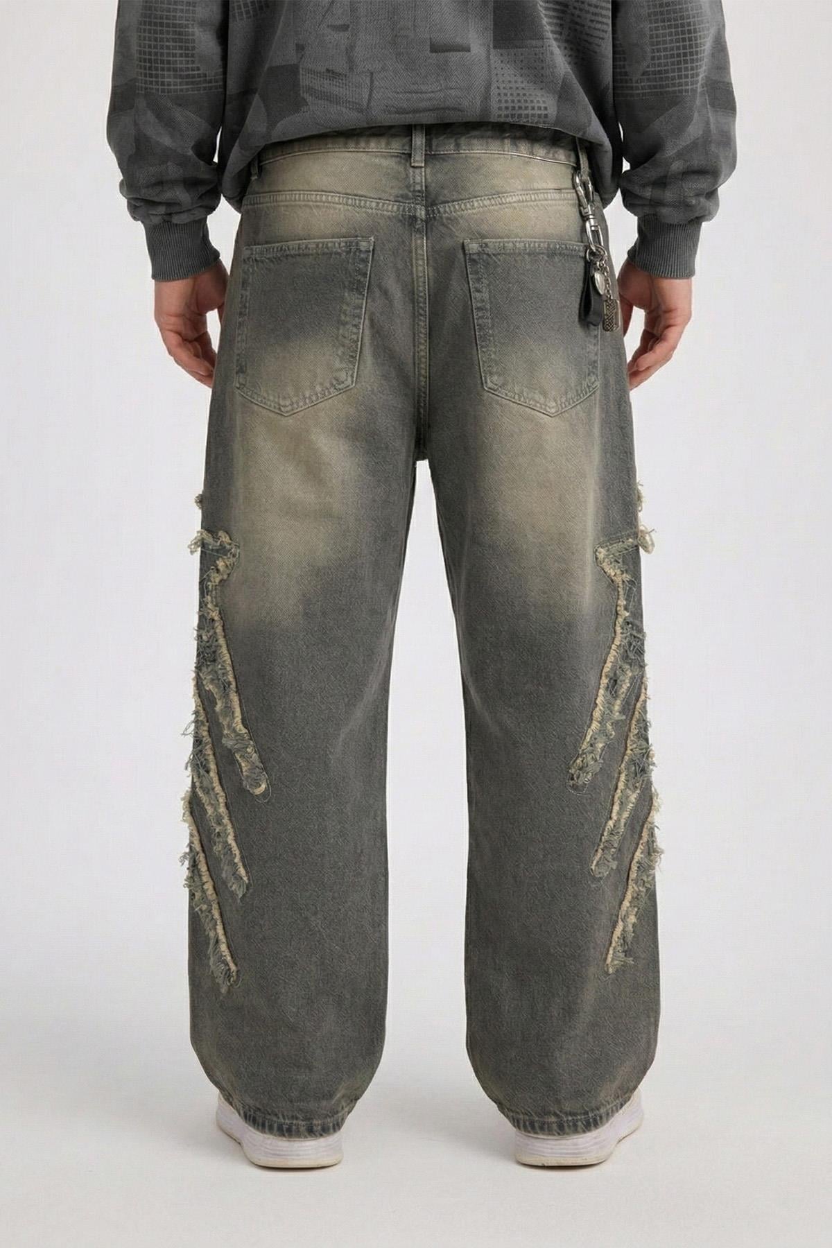 Yıldız Patch Detay Yıkama Efektli Baggy Jean Pantolon
