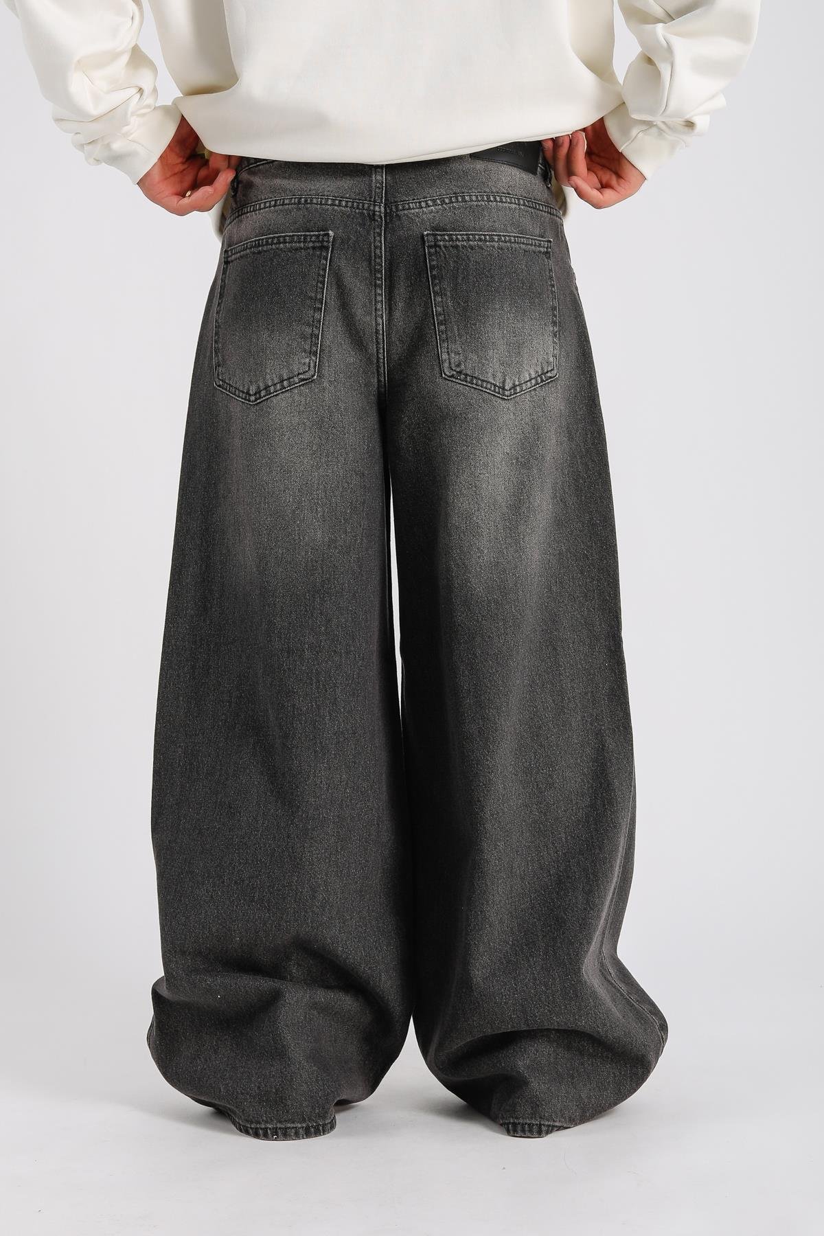 Yırtık Blok Detay Füme Baggy Jean Pantolon P1000