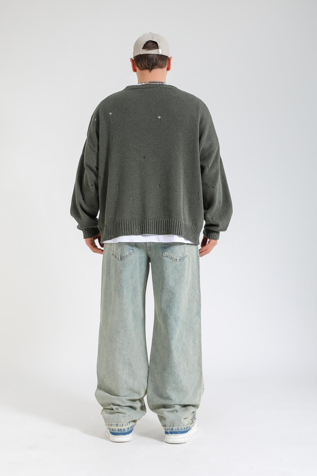 Yırtık Detay Acid Wash Baggy Jean Pantolon P1136
