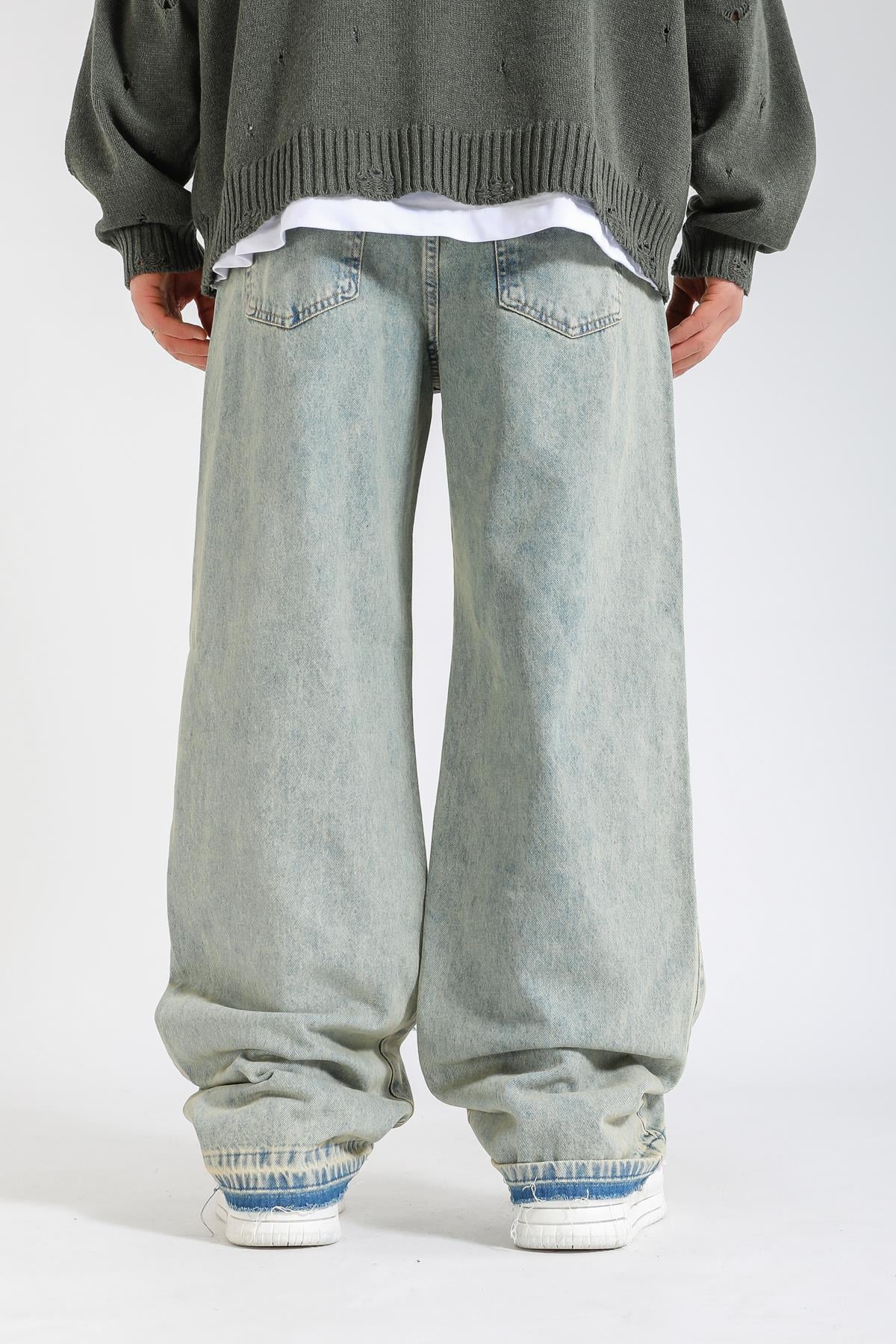 Yırtık Detay Acid Wash Baggy Jean Pantolon P1136