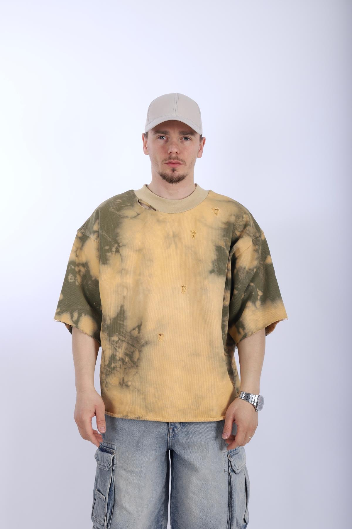 Yırtık Detay Acid Wash Oversize Tshirt T1002