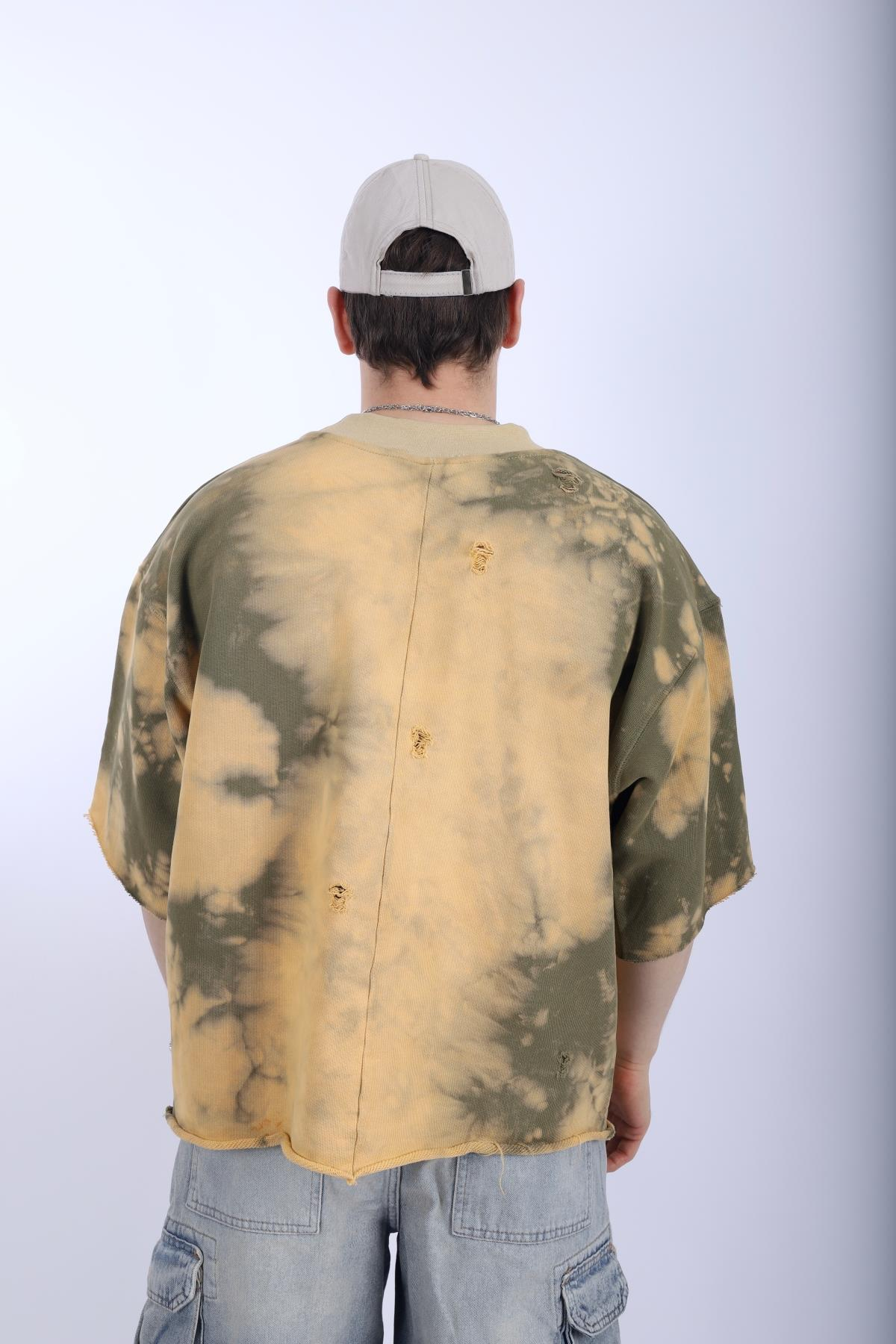 Yırtık Detay Acid Wash Oversize Tshirt T1002
