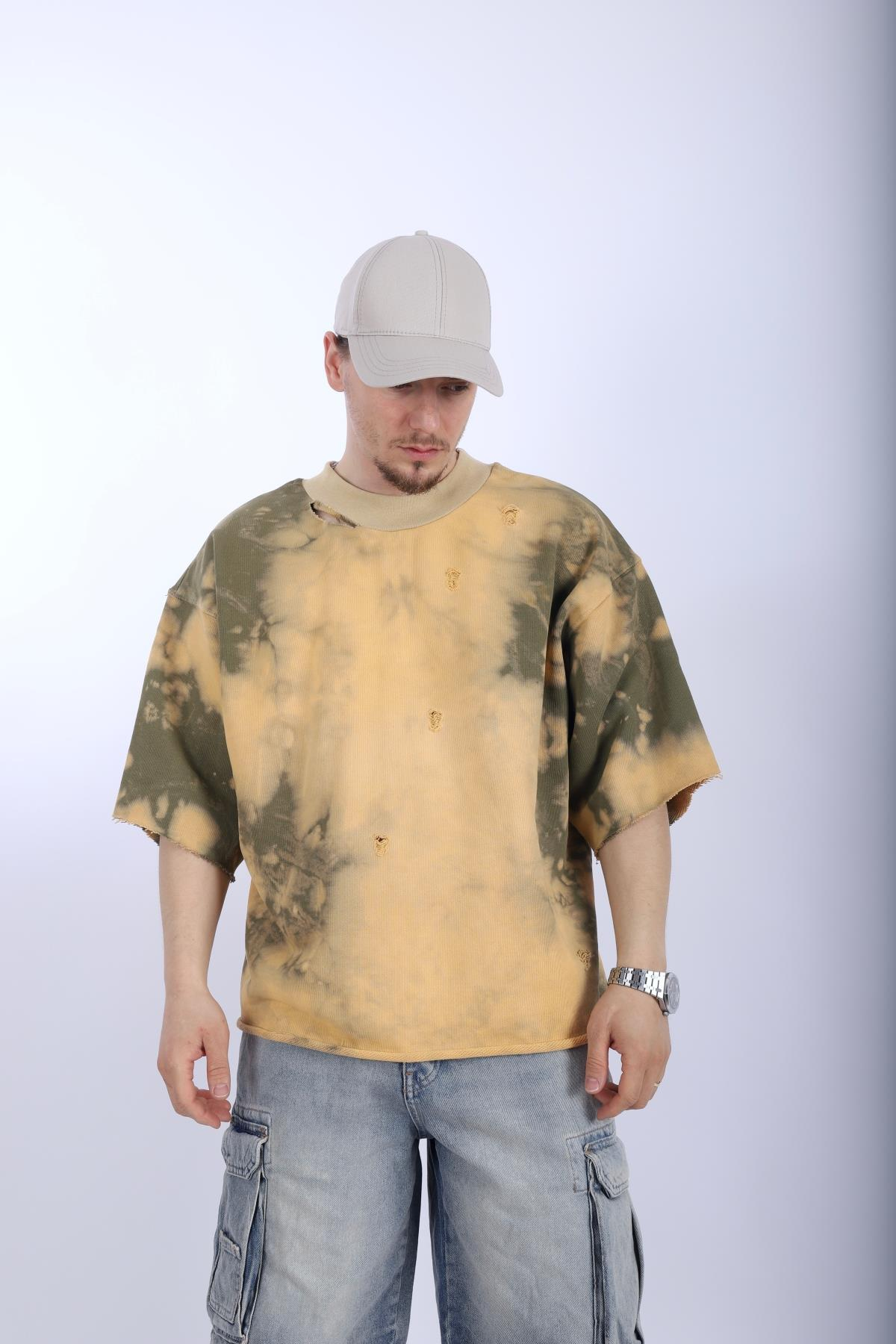 Yırtık Detay Acid Wash Oversize Tshirt T1002
