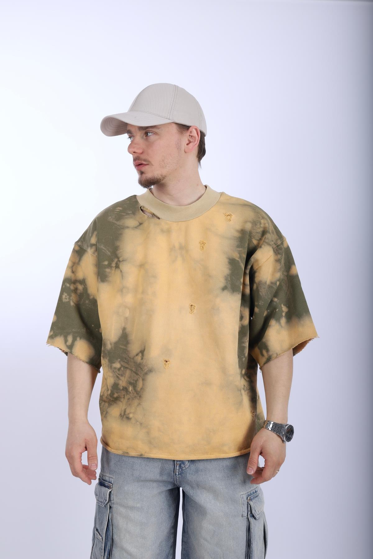 Yırtık Detay Acid Wash Oversize Tshirt T1002