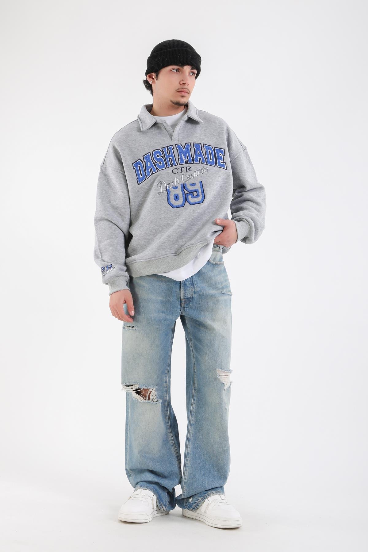 Yırtık Detay Açık Mavi Baggy Jean Pantolon