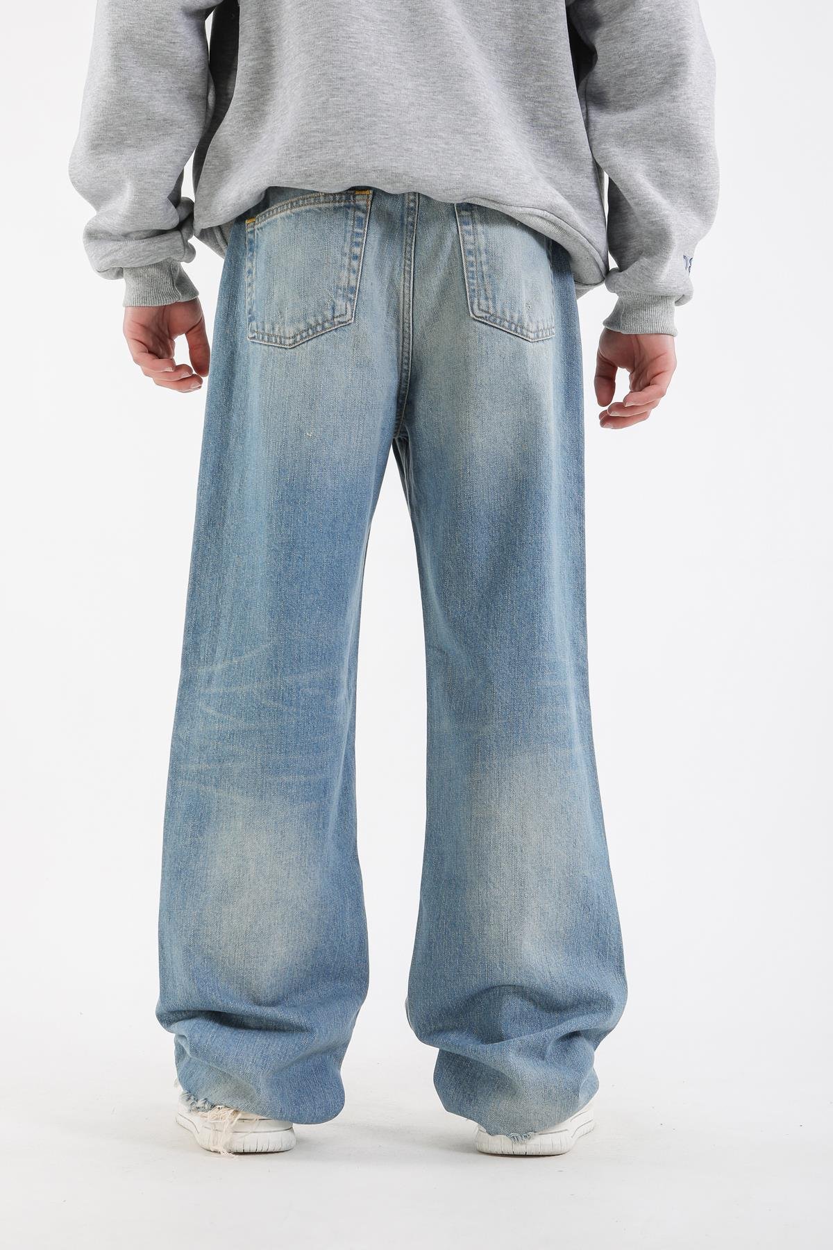 Yırtık Detay Açık Mavi Baggy Jean Pantolon