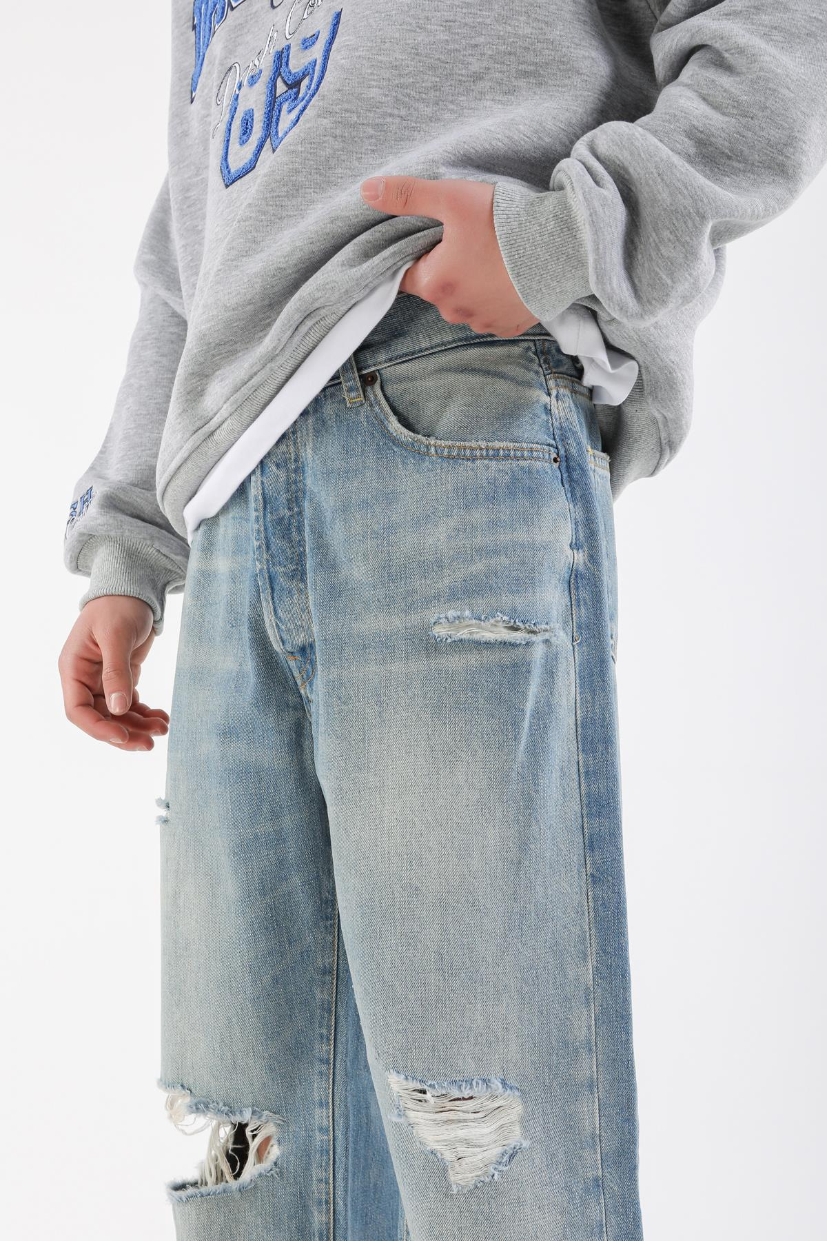 Yırtık Detay Açık Mavi Baggy Jean Pantolon