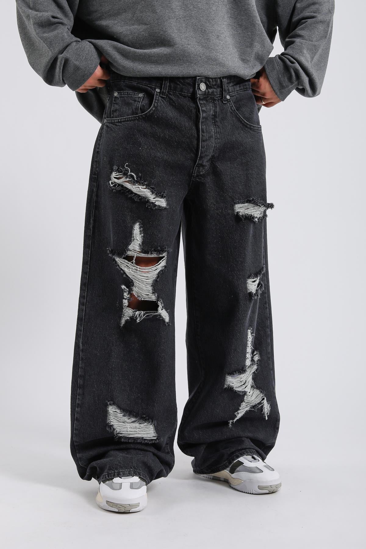 Yırtık Detay Füme Baggy Jean Pantolon P997