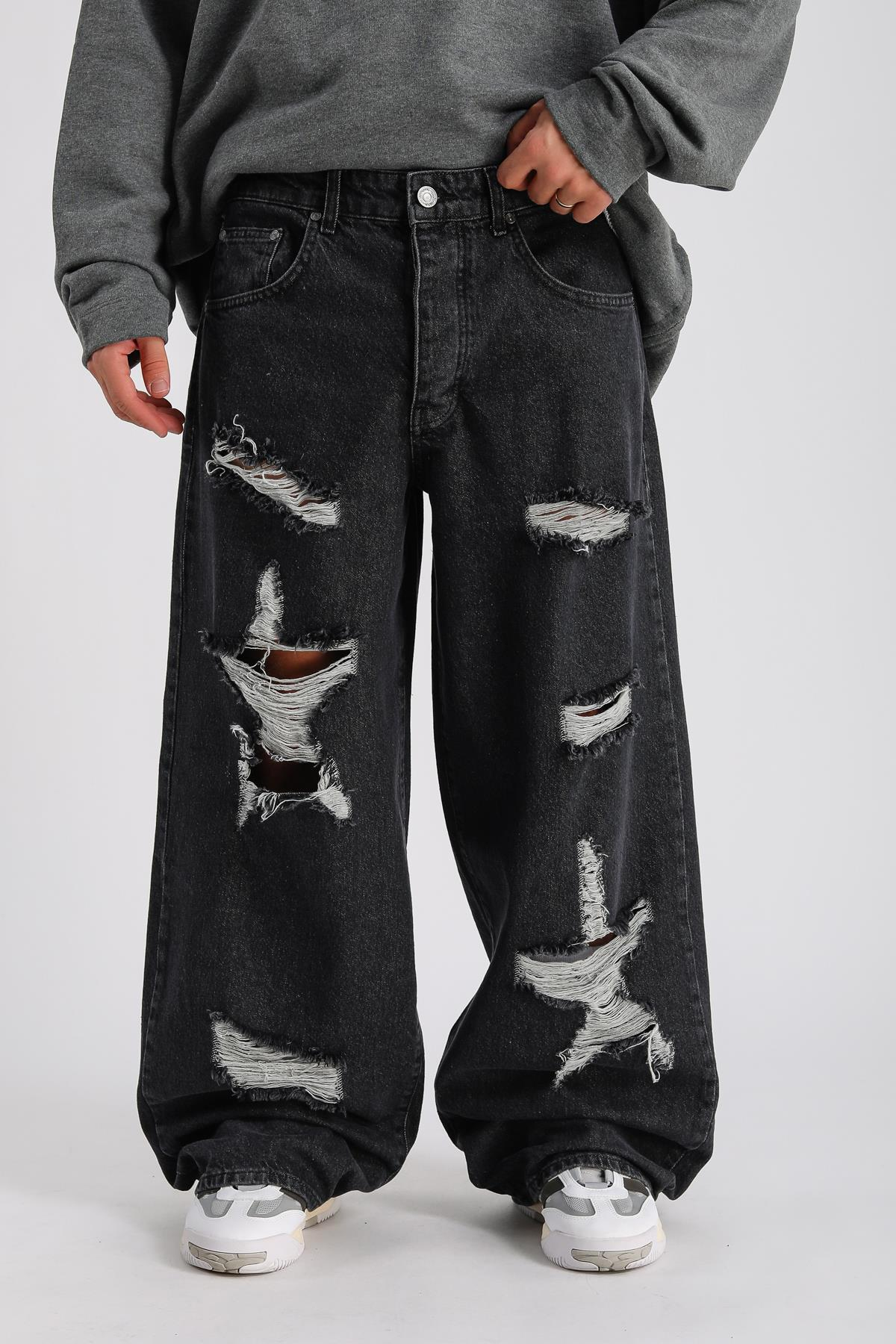 Yırtık Detay Füme Baggy Jean Pantolon P997