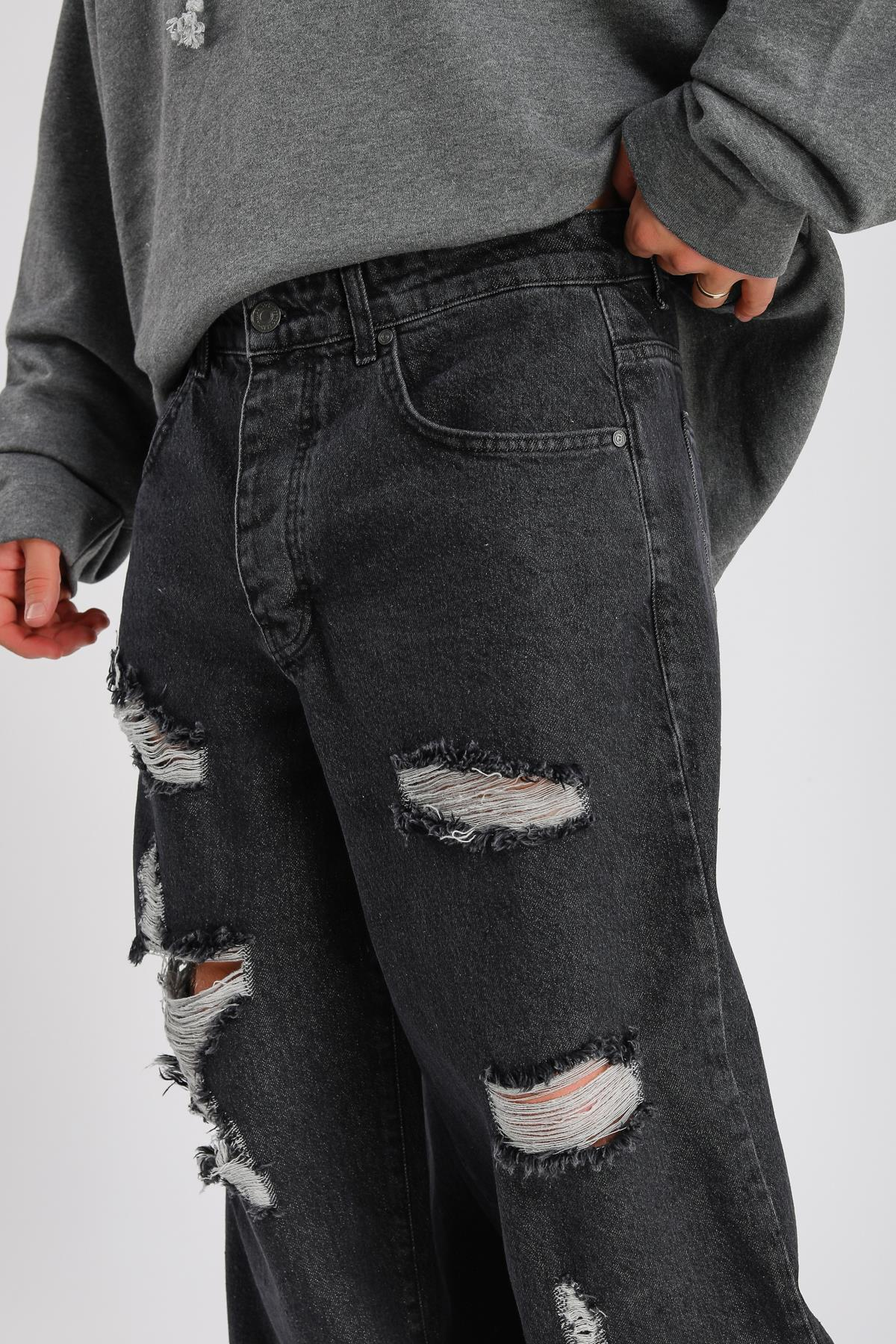 Yırtık Detay Füme Baggy Jean Pantolon P997