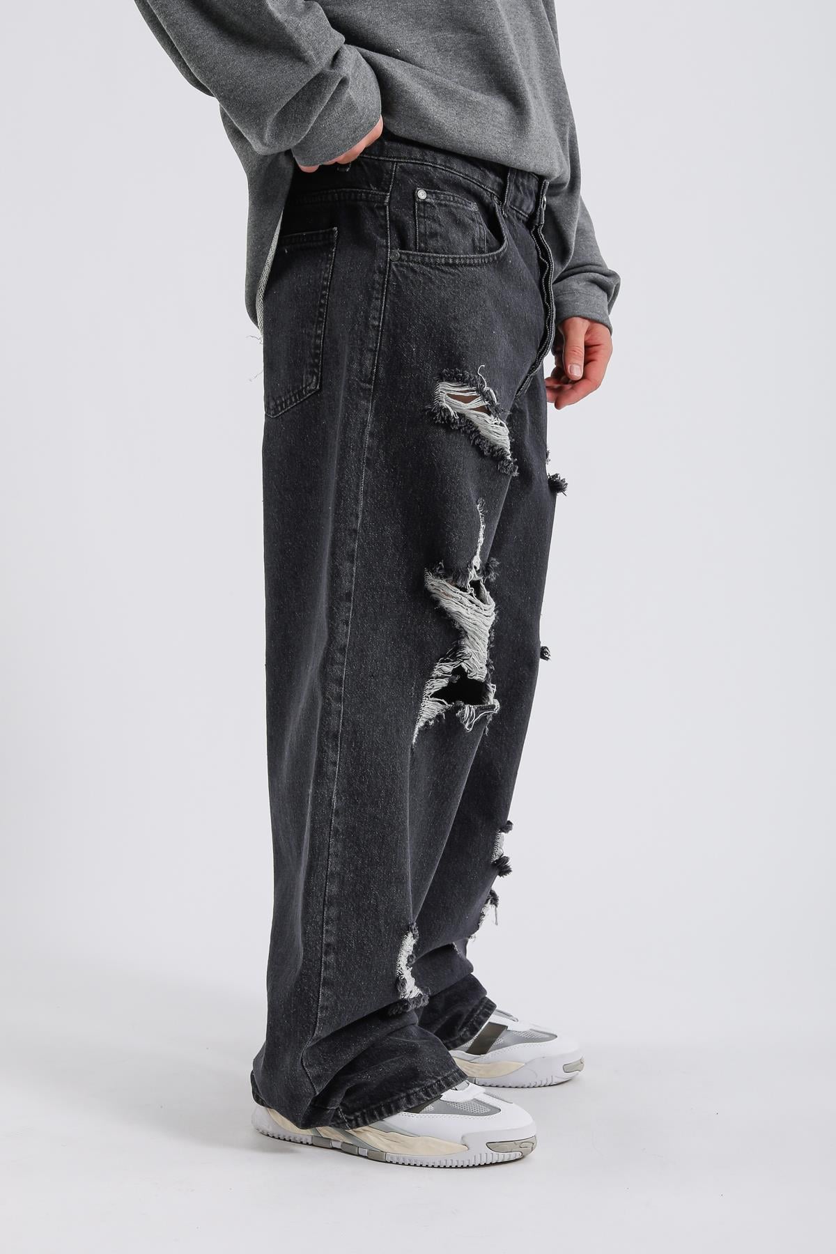 Yırtık Detay Füme Baggy Jean Pantolon P997