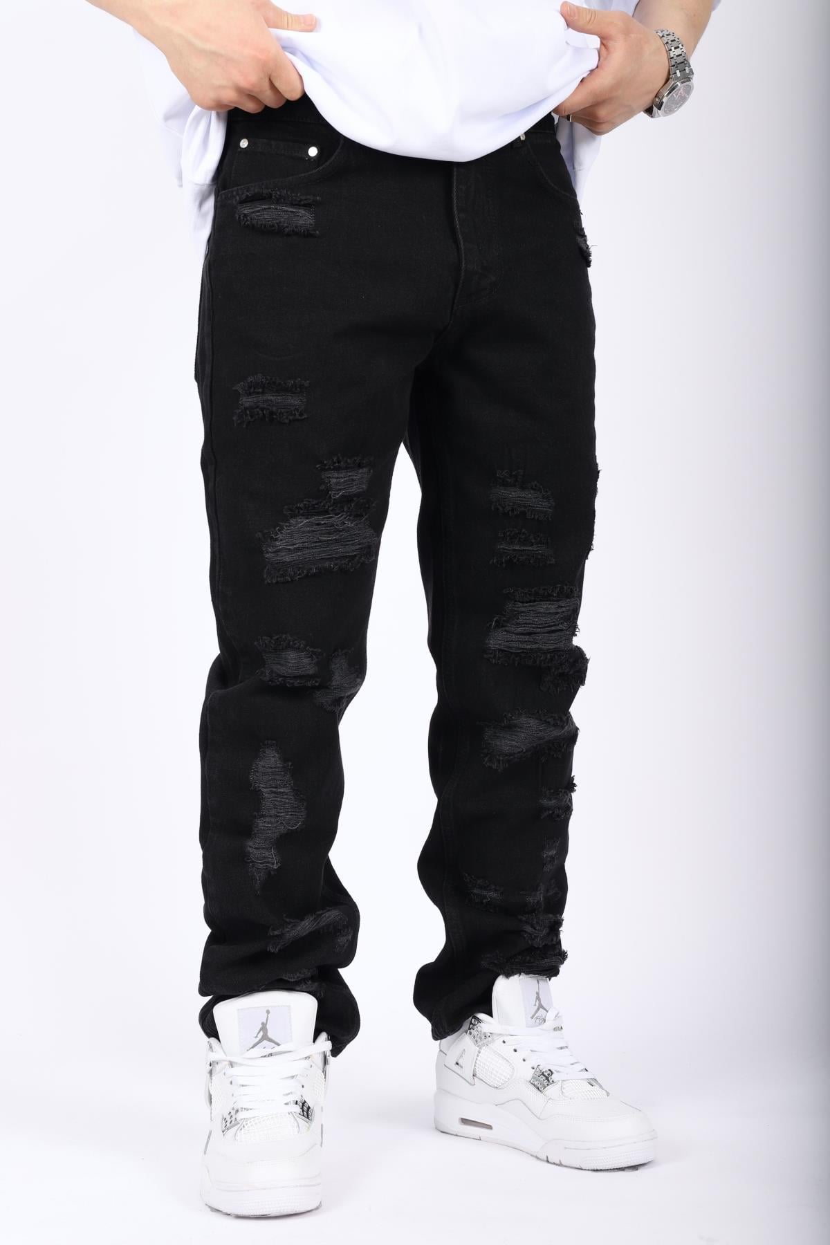 Yırtık Detay Siyah Jean Pantolon P935
