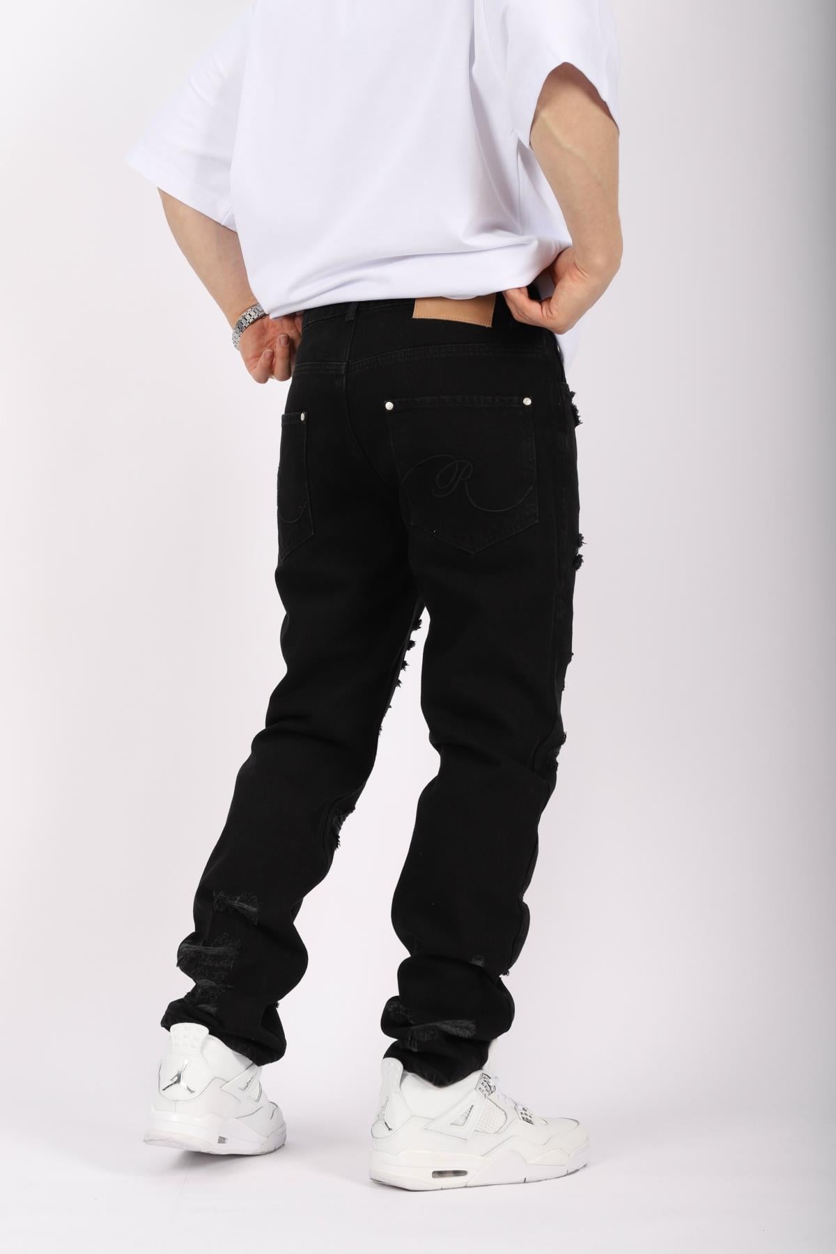 Yırtık Detay Siyah Jean Pantolon P935