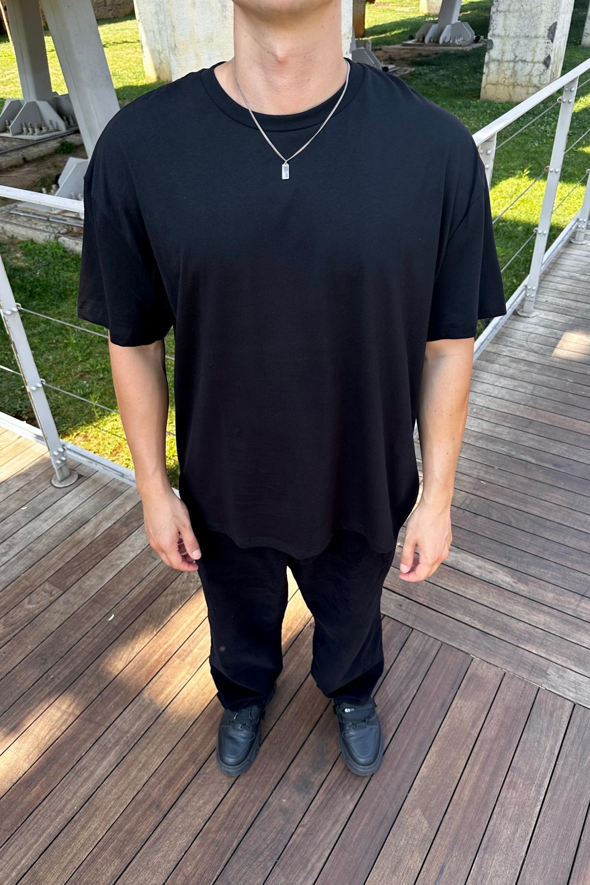 Yosemite Eskitme Baskılı Siyah Oversize Tshirt T1154