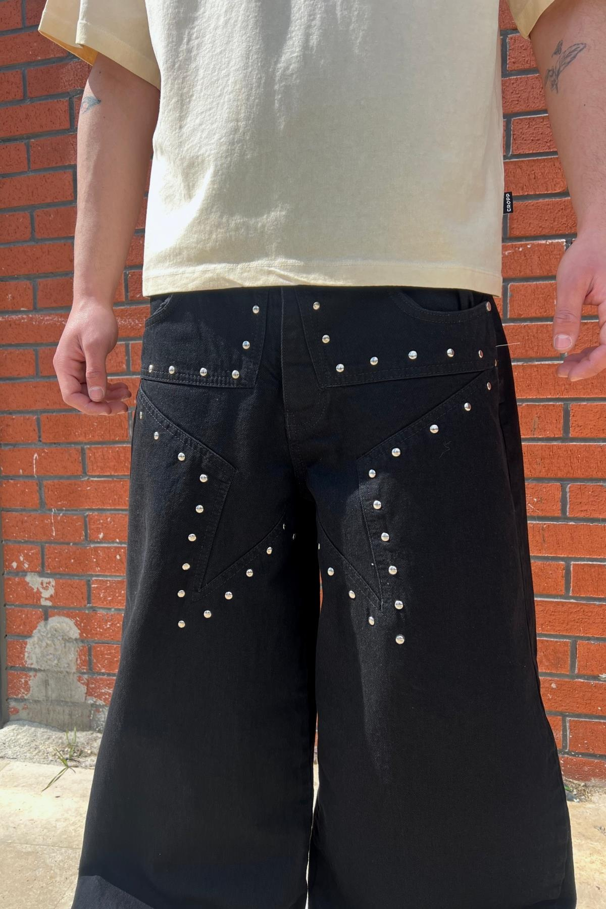 Zımba Baskılı Star Siyah Baggy Jean Pantolon