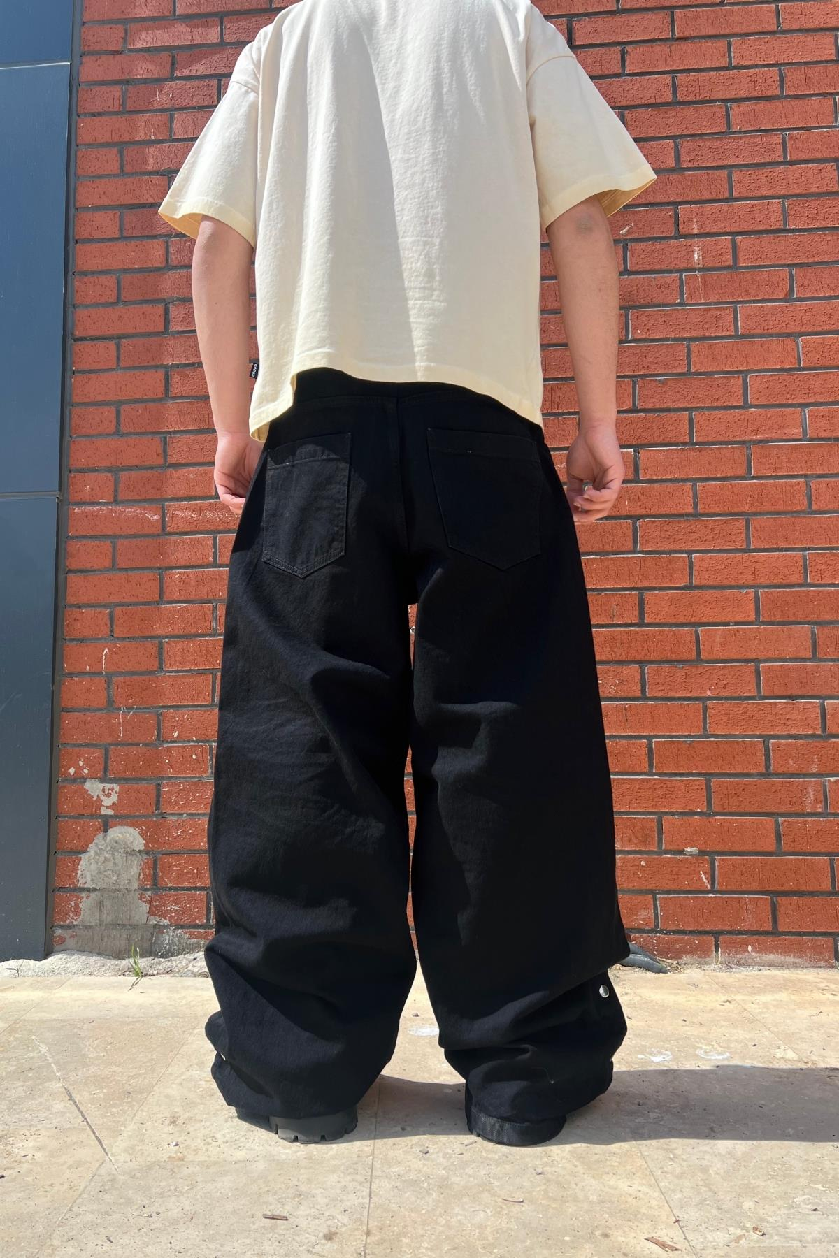 Zımba Baskılı Star Siyah Baggy Jean Pantolon