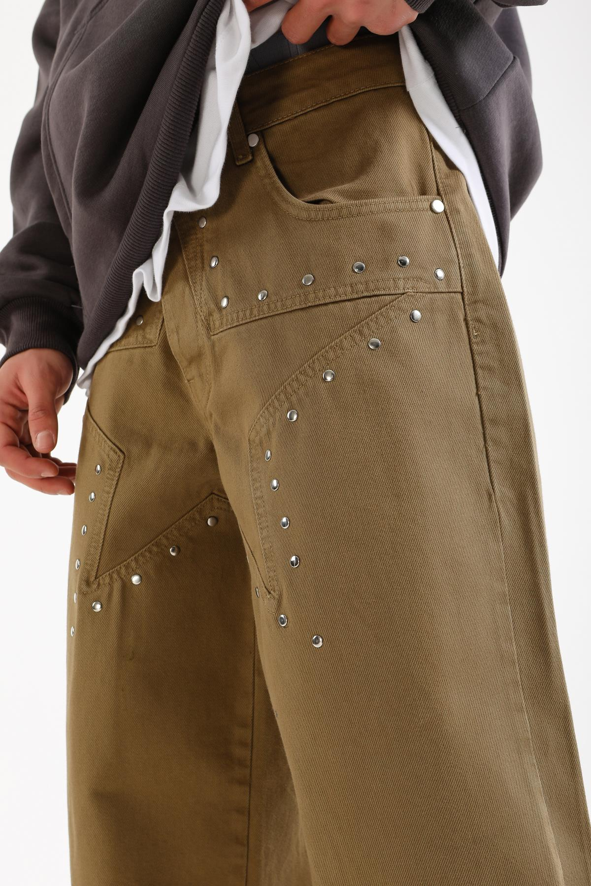 Zımba Detay Kahve Baggy Jean Pantolon