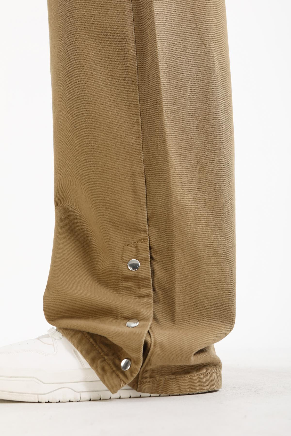 Zımba Detay Kahve Baggy Jean Pantolon